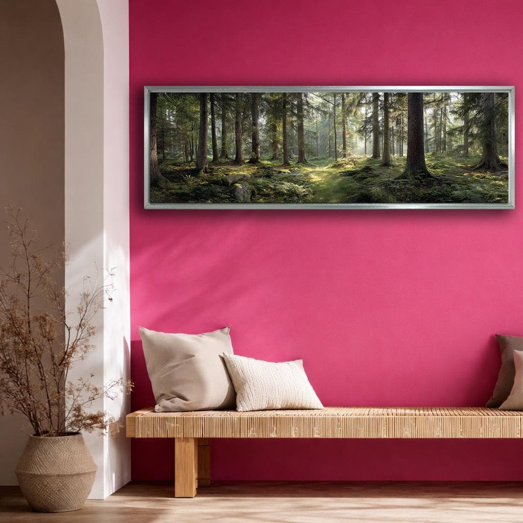 Sunlit Forest Canvas Wall Art, Peaceful Woodland Path Panoramic Horizontal Landscape Painting Living Room Decor - image 5