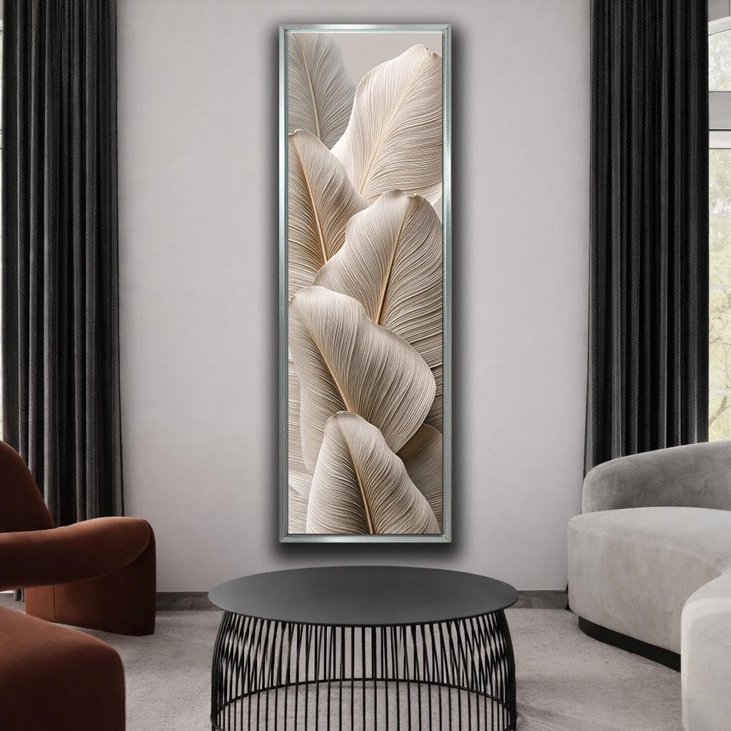 Neutral Beige Tropical Leaf Canvas Wall Art, Minimalist Vertical Botanical Decor, Modern Luxury Statement Home Interior - image 4