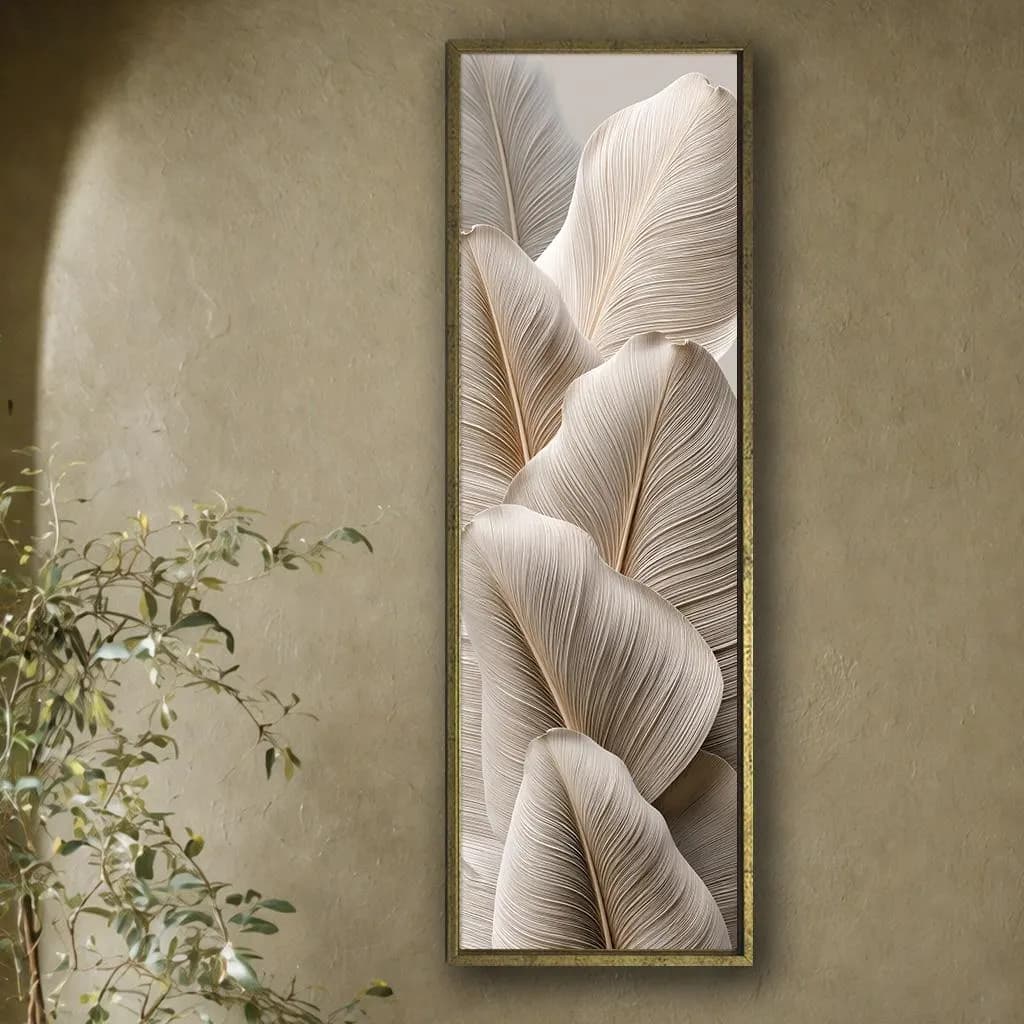 Neutral Beige Tropical Leaf Canvas Wall Art, Minimalist Vertical Botanical Decor, Modern Luxury Statement Home Interior - image 3