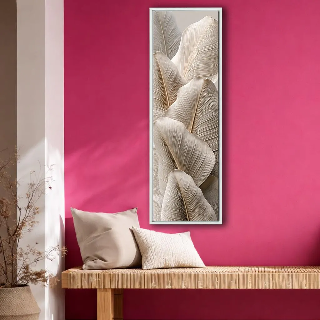 Neutral Beige Tropical Leaf Canvas Wall Art, Minimalist Vertical Botanical Decor, Modern Luxury Statement Home Interior