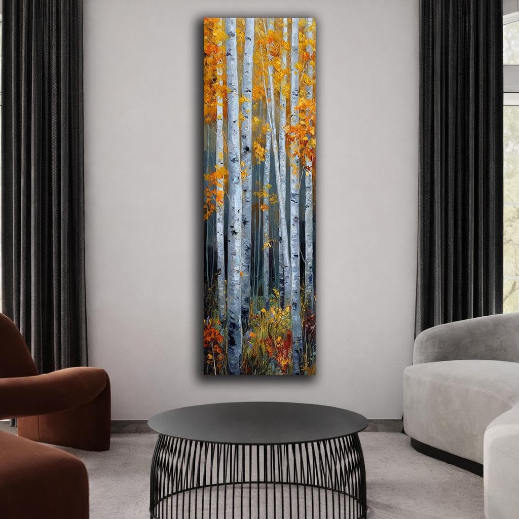 Birch Forest Canvas Wall Art, Autumn Tree Landscape Painting, Vertical Modern Nature Decor, Fall Living Room Artwork - image 4