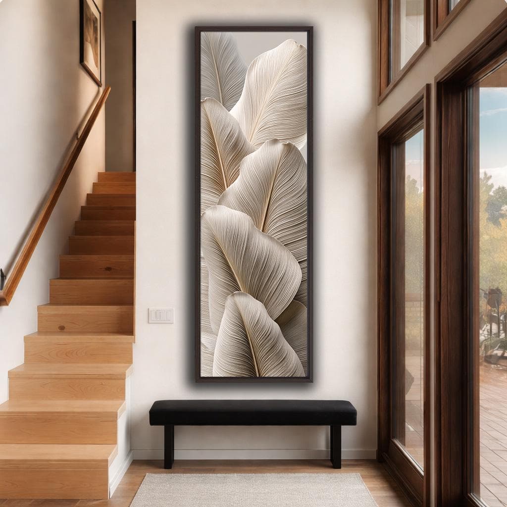 Neutral Beige Tropical Leaf Canvas Wall Art, Minimalist Vertical Botanical Decor, Modern Luxury Statement Home Interior - image 5