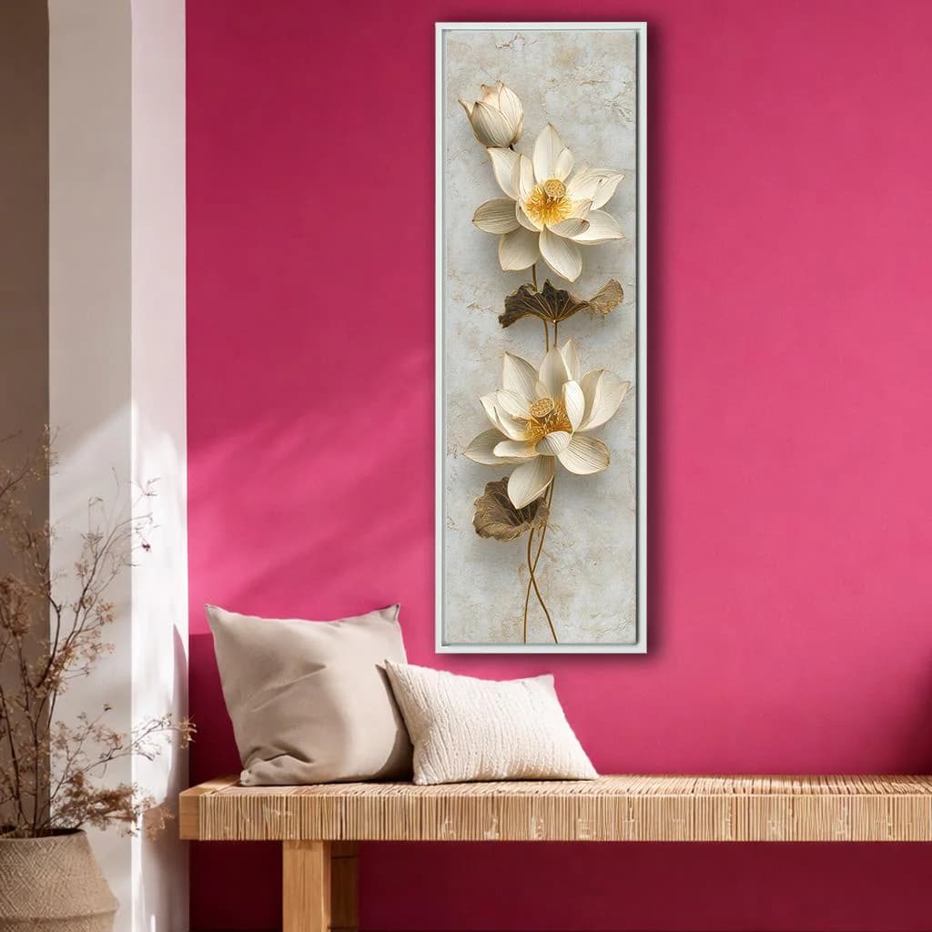 Lotus Flower Canvas Wall Art, Neutral Beige and Gold Botanical Decor, Elegant Vertical Modern Artwork for Living Room - image 2