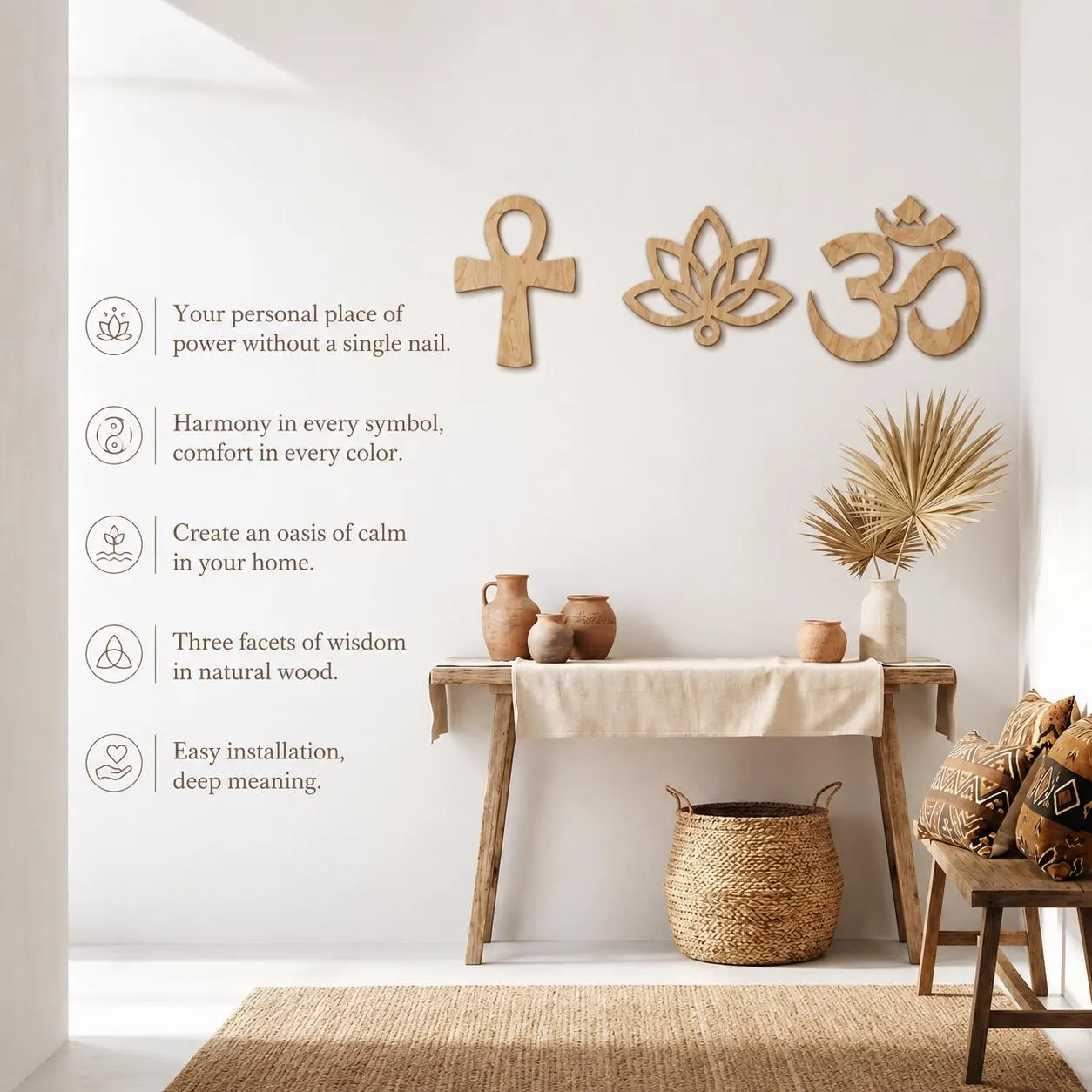 Spiritual Wall Art, Ankh Wall Art, Om Wall Art, Lotus Wall Art, Yoga Room Decor, Wooden Wall Hanging, Set of 3 Wall Art, Zen Decor - image 4