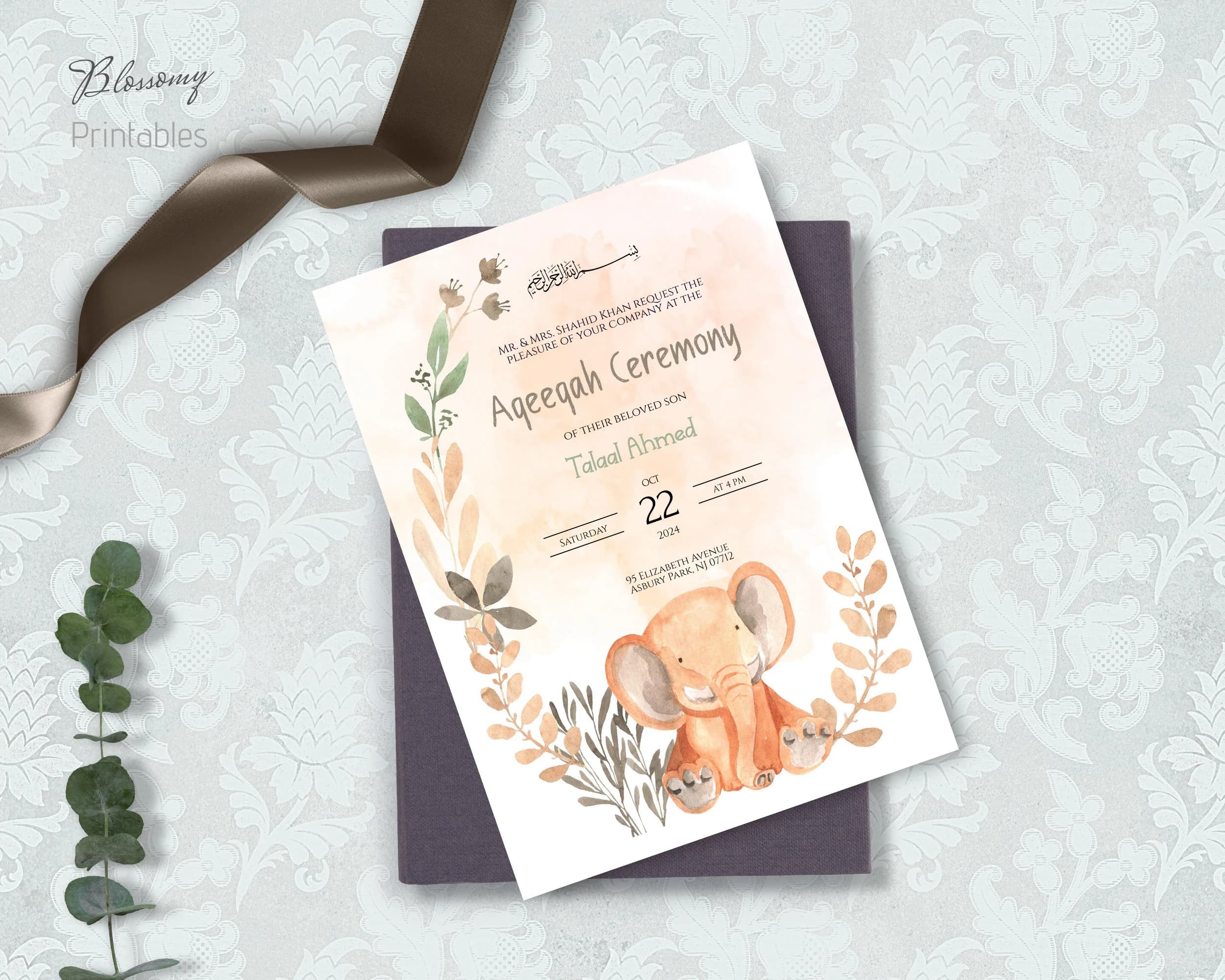 Editable Aqeeqah Invitation, Aqeeqah Card, Aqiqah invitation, Muslim Aqeeqah Invitation boy, Islamic Aqeeqah, Islamic Aqiqah Invite - image 4