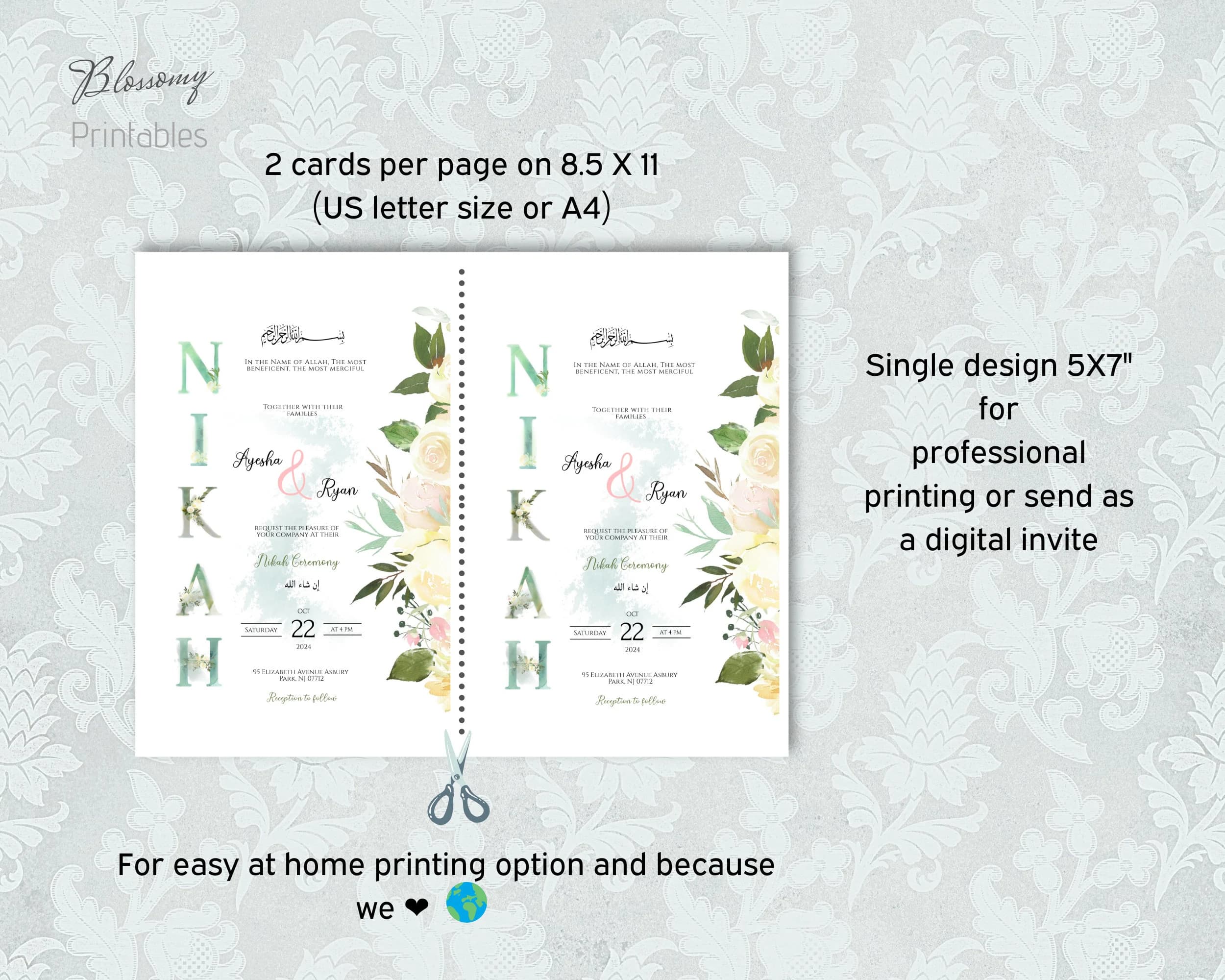 Muslim Wedding Invitation, Nikah Invitation, Islamic Wedding Invitation, Nikkah Invite Template | Editable Instant Download - image 5