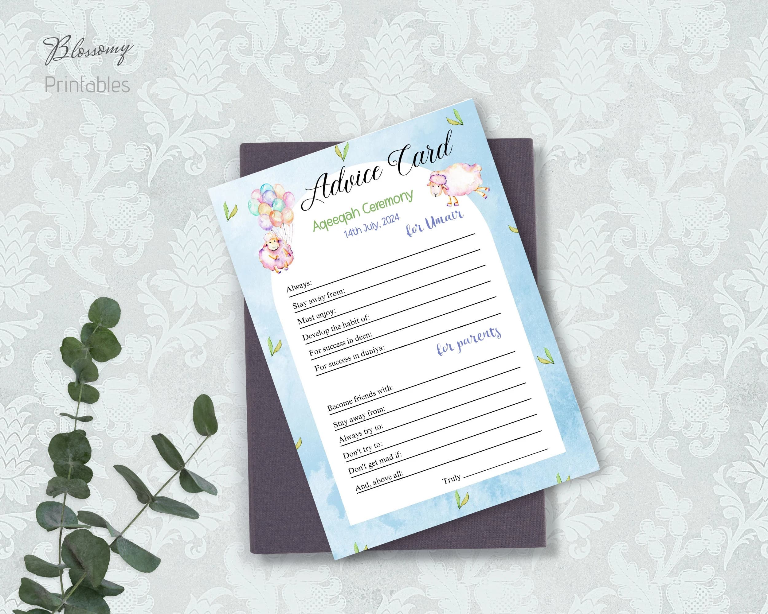 Editable Aqeeqah Advice Card Boy or Girl, Aqeeqah Card, Aqiqah Advice, Muslim Aqeeqah Invitation, Islamic Aqeeqah, Islamic Aqiqah Card - image 5