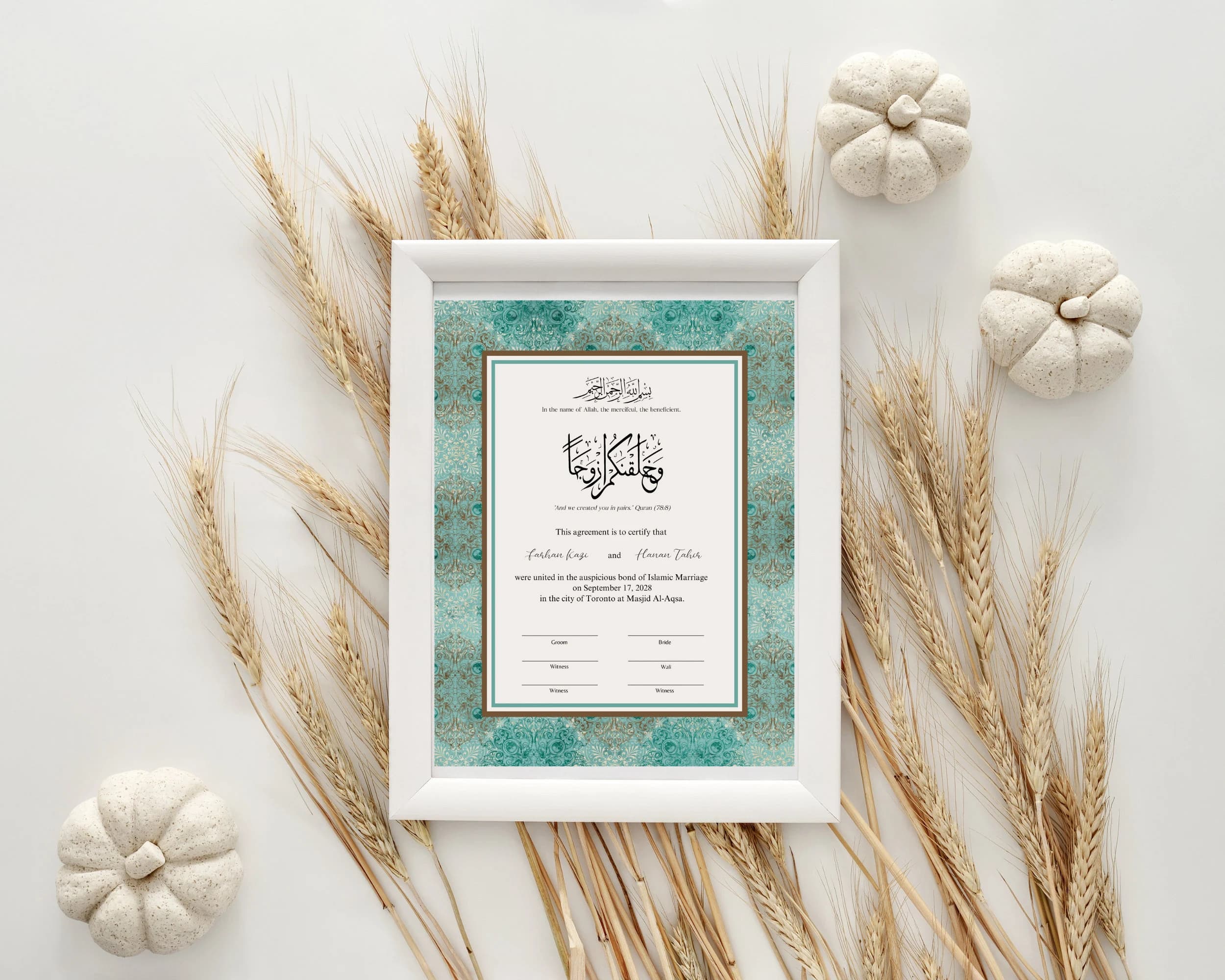 Muslim Nikkah Contract, Digital Islamic Nikah Contract, Editable Nikkah Certificate, Nikahnama, Muslim Wedding Certificate Turquoise Brown - image 5