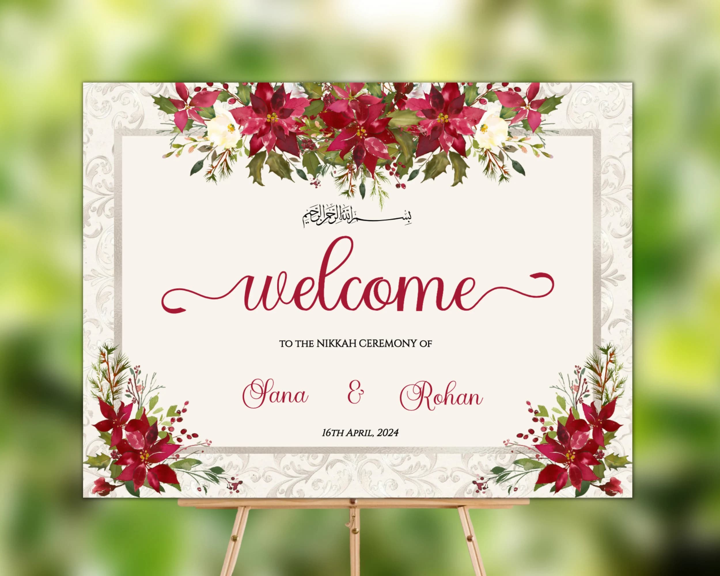 Muslim Wedding Entrance Sign, Cream Red Nikah Welcome Sign, Muslim Nikkah Welcome Sign, Muslim Wedding Sign, Islamic Wedding Welcome Sign - image 5