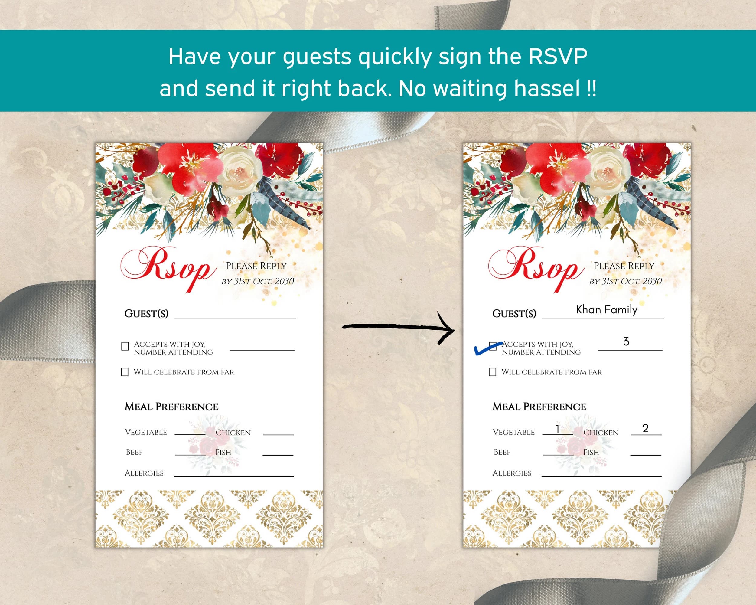 Muslim Wedding Invitation Digital EVITE, Nikah Invitation Red Gold, Walima, Islamic Wedding Invitation, Pakistani Nikkah Invite Template - image 5