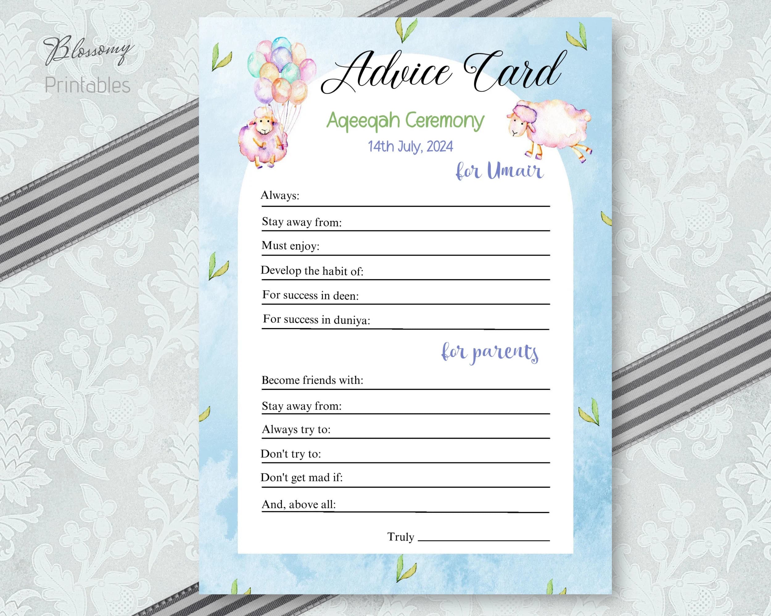 Editable Aqeeqah Advice Card Boy or Girl, Aqeeqah Card, Aqiqah Advice, Muslim Aqeeqah Invitation, Islamic Aqeeqah, Islamic Aqiqah Card