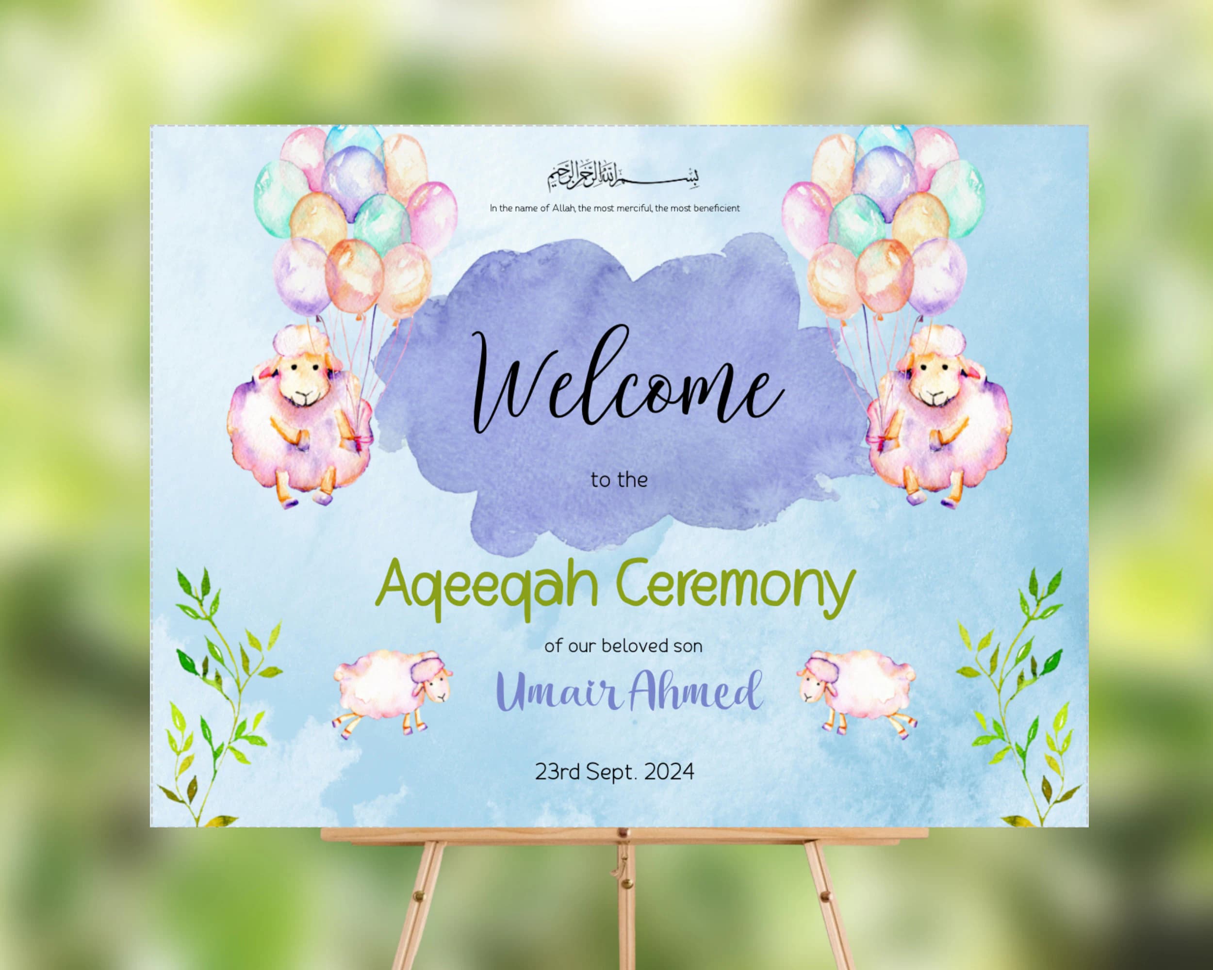 Aqeeqah Welcome Sign Boy, Boy Aqiqah Welcome Sign, Islamic Aqeeqah Sign, Aqeeqah decor, Muslim Aqeeqah Sign for Boy