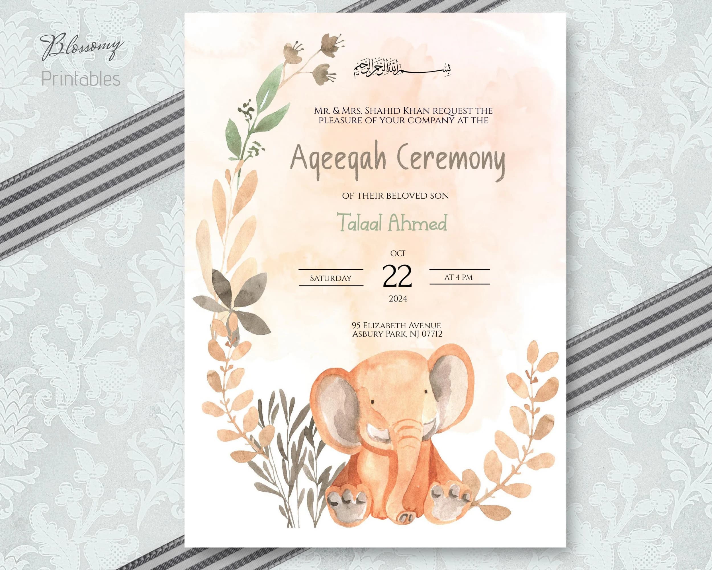 Editable Aqeeqah Invitation, Aqeeqah Card, Aqiqah invitation, Muslim Aqeeqah Invitation boy, Islamic Aqeeqah, Islamic Aqiqah Invite