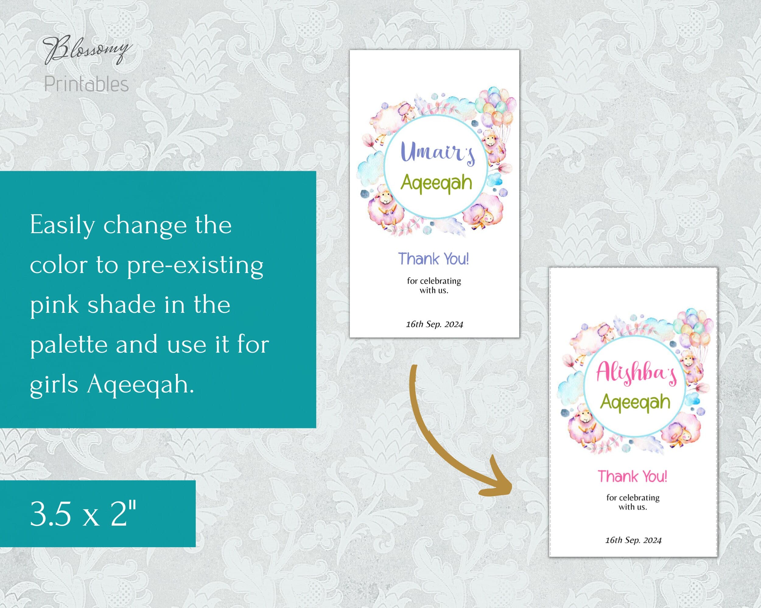 Editable Aqeeqah Favour Tag Template, Aqeeqah Favor Tag, Aqiqah favour template, Muslim Aqeeqah, Islamic Aqeeqah, Islamic Aqiqah Favor - image 4
