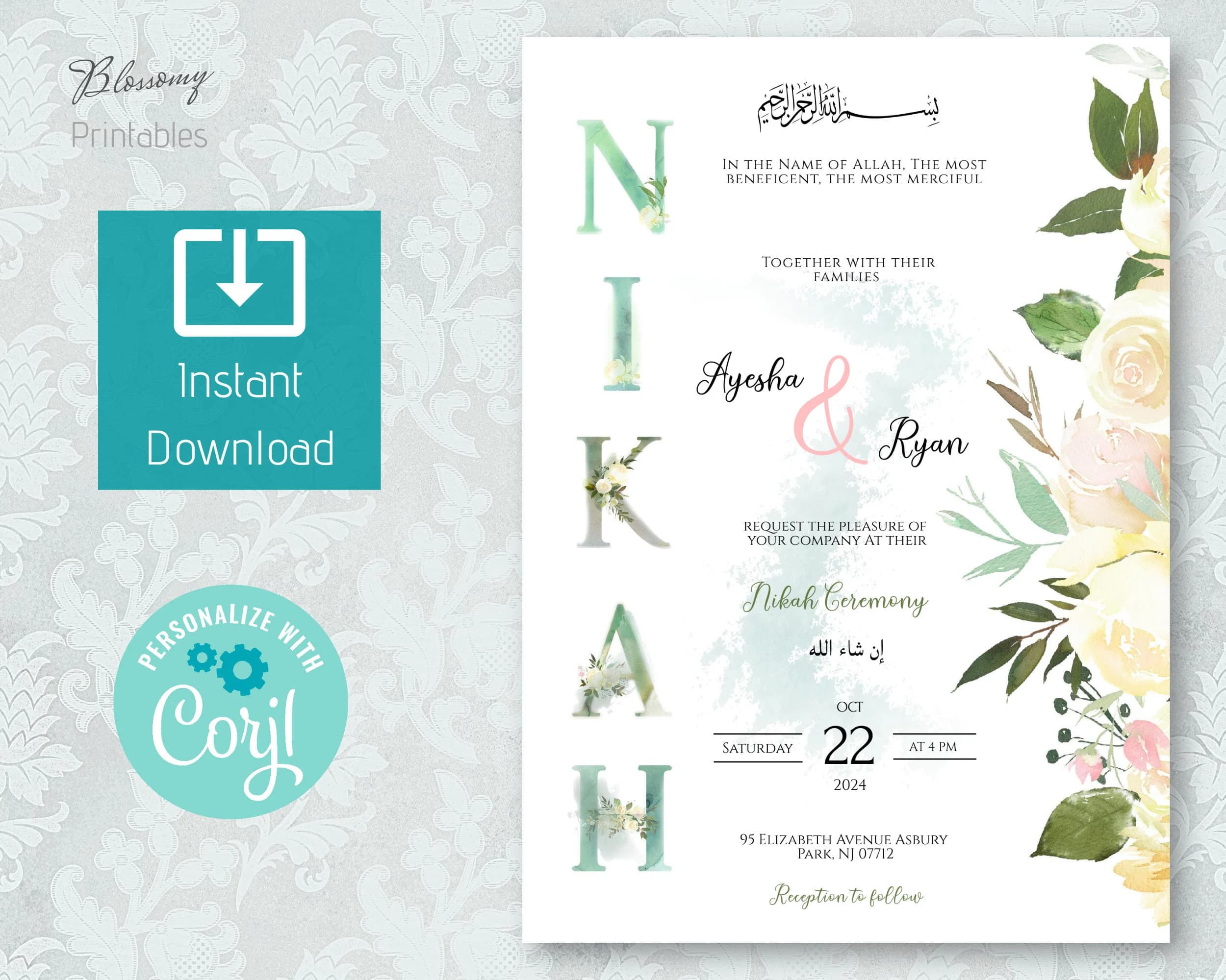 Muslim Wedding Invitation, Nikah Invitation, Islamic Wedding Invitation, Nikkah Invite Template | Editable Instant Download - image 3
