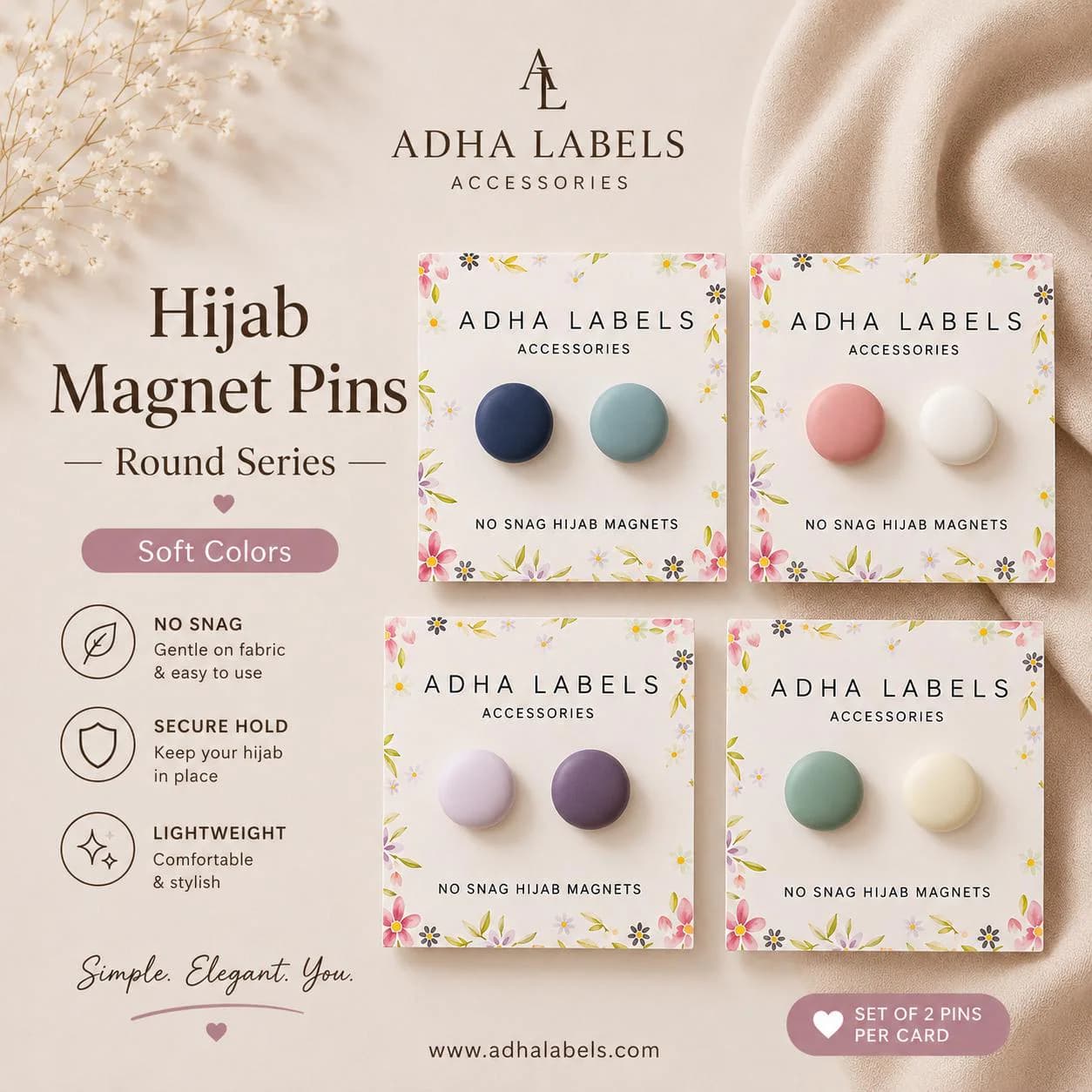 New Colors No Snag Hijab Magnetic Pins “Round Series” Hijab Accessories