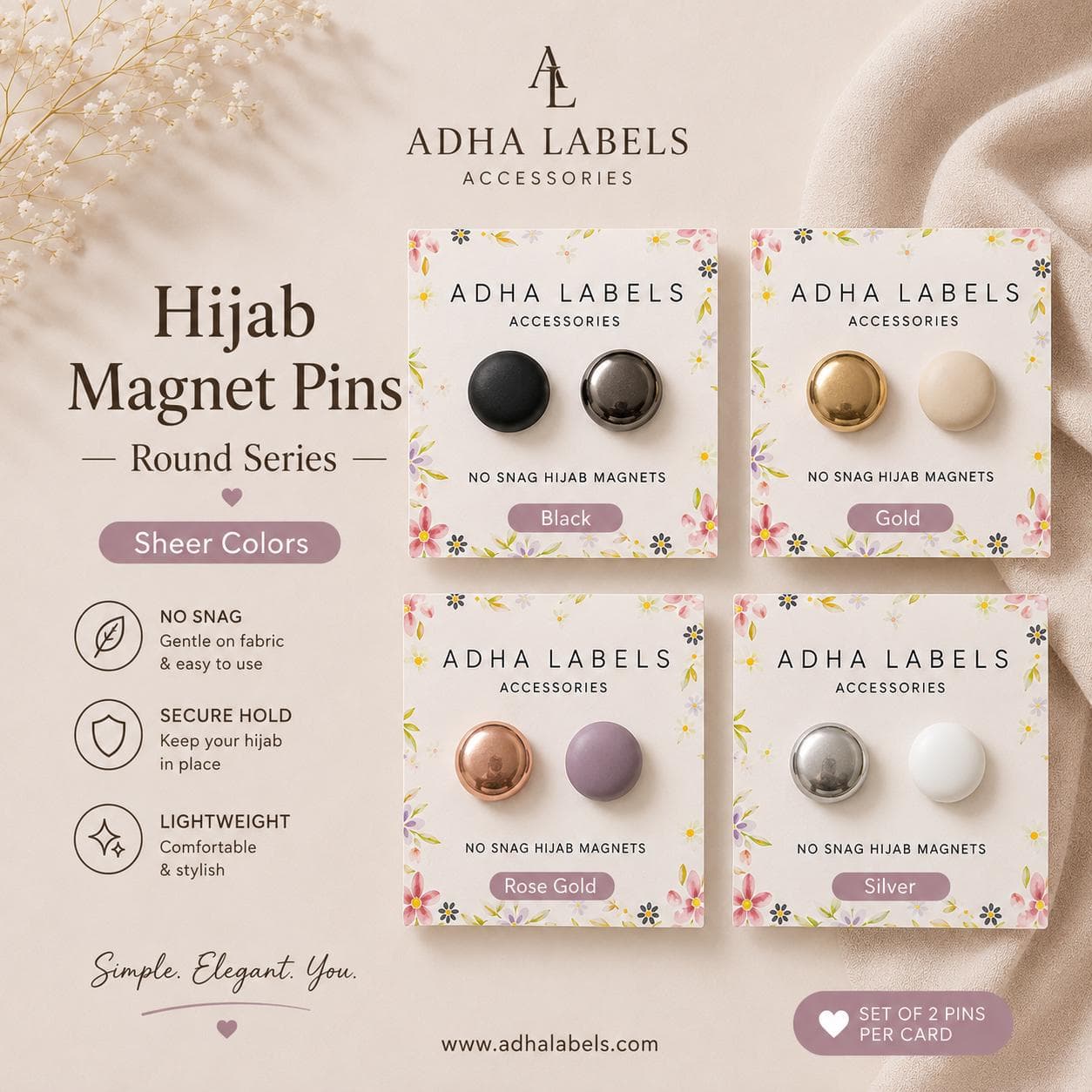New Colors No Snag Hijab Magnetic Pins “Round Series” Hijab Accessories - image 3