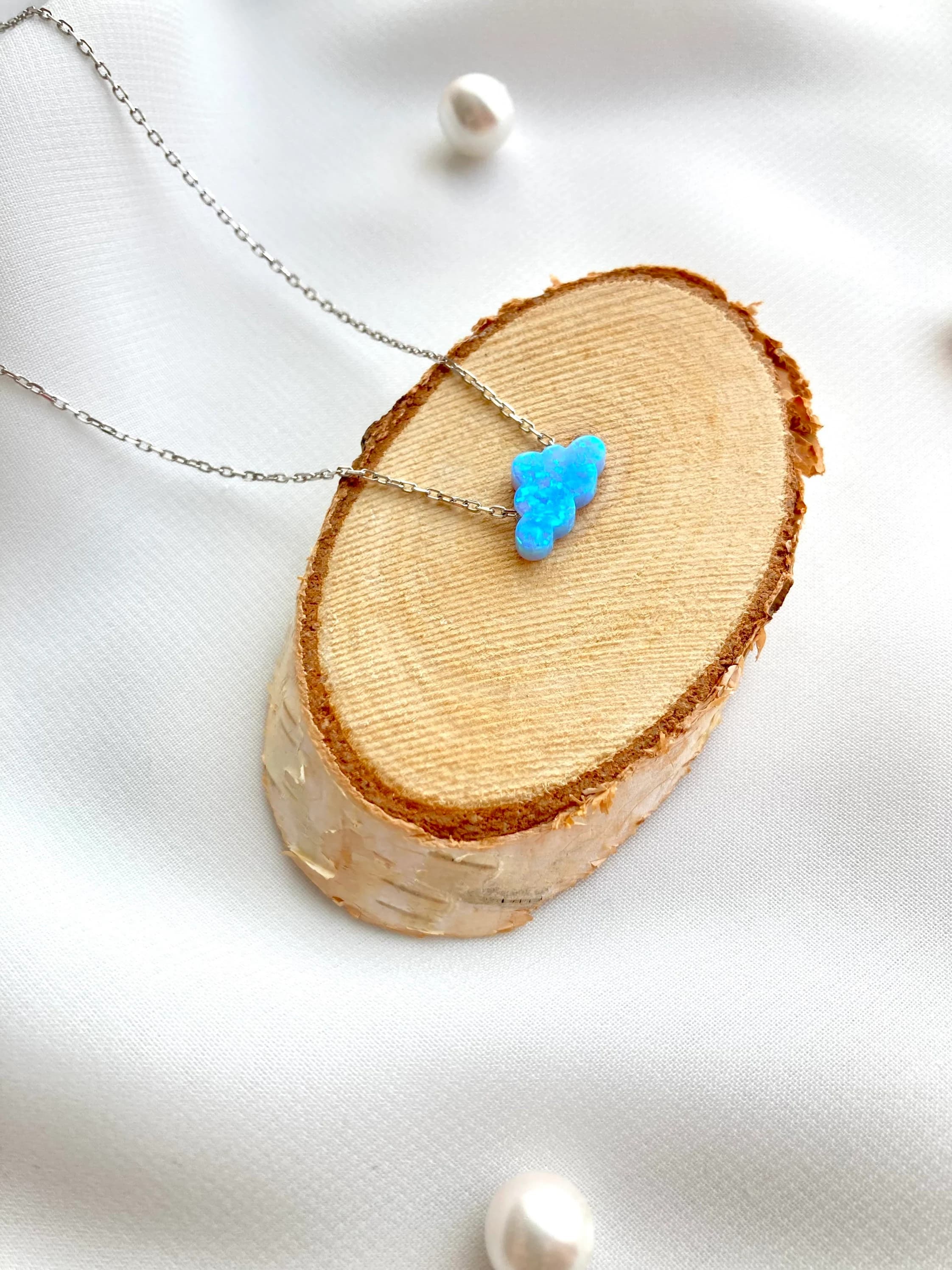 Silver Blue Opal Cloud Necklace, Cloud Necklace, Dainty Blue Opal Necklace, Blue Cloud Necklace, Gİft for Her, Cloud Necklace, Opal Necklace - image 3
