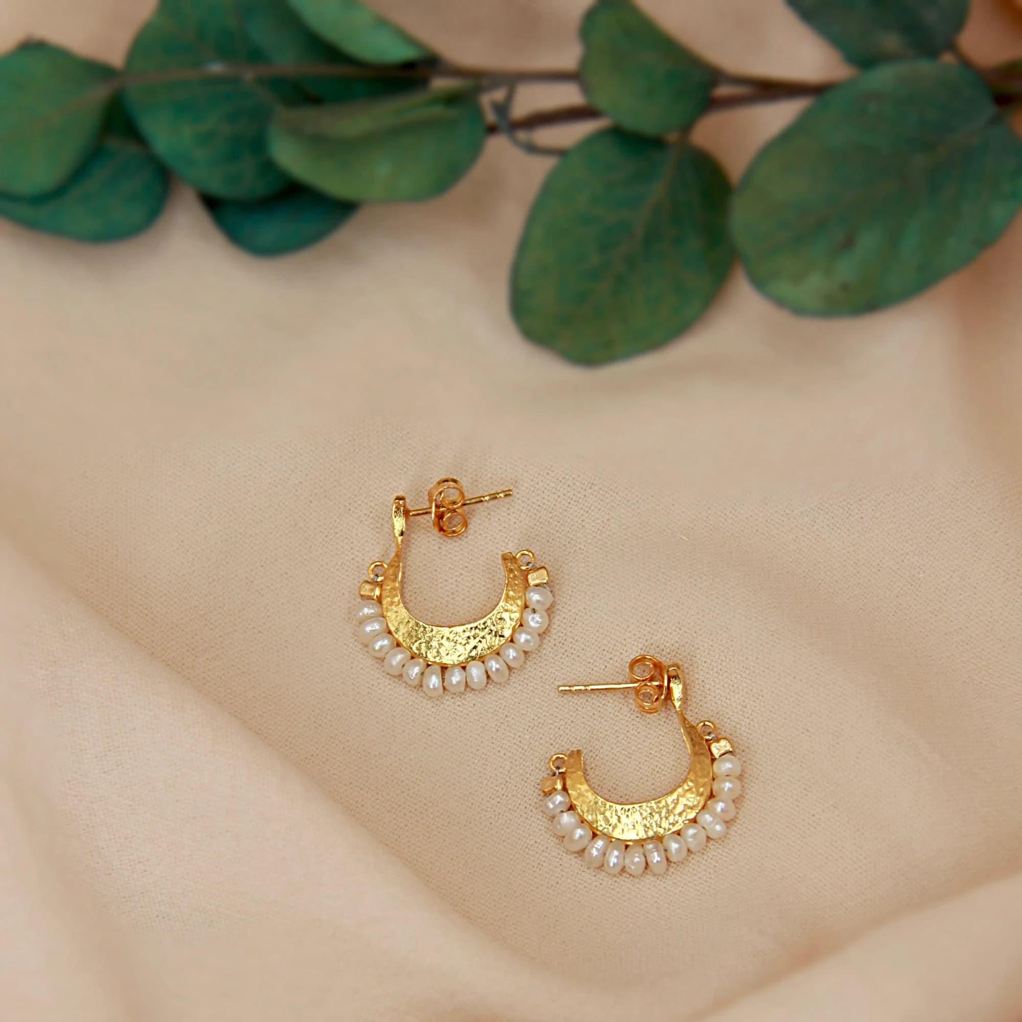 Bohemian Silver Gold Plated Earrings with White Beads, White Beads Stud Earrings, Gold Plated Stud Earrings, Bohemian White Beads Earrings - image 4