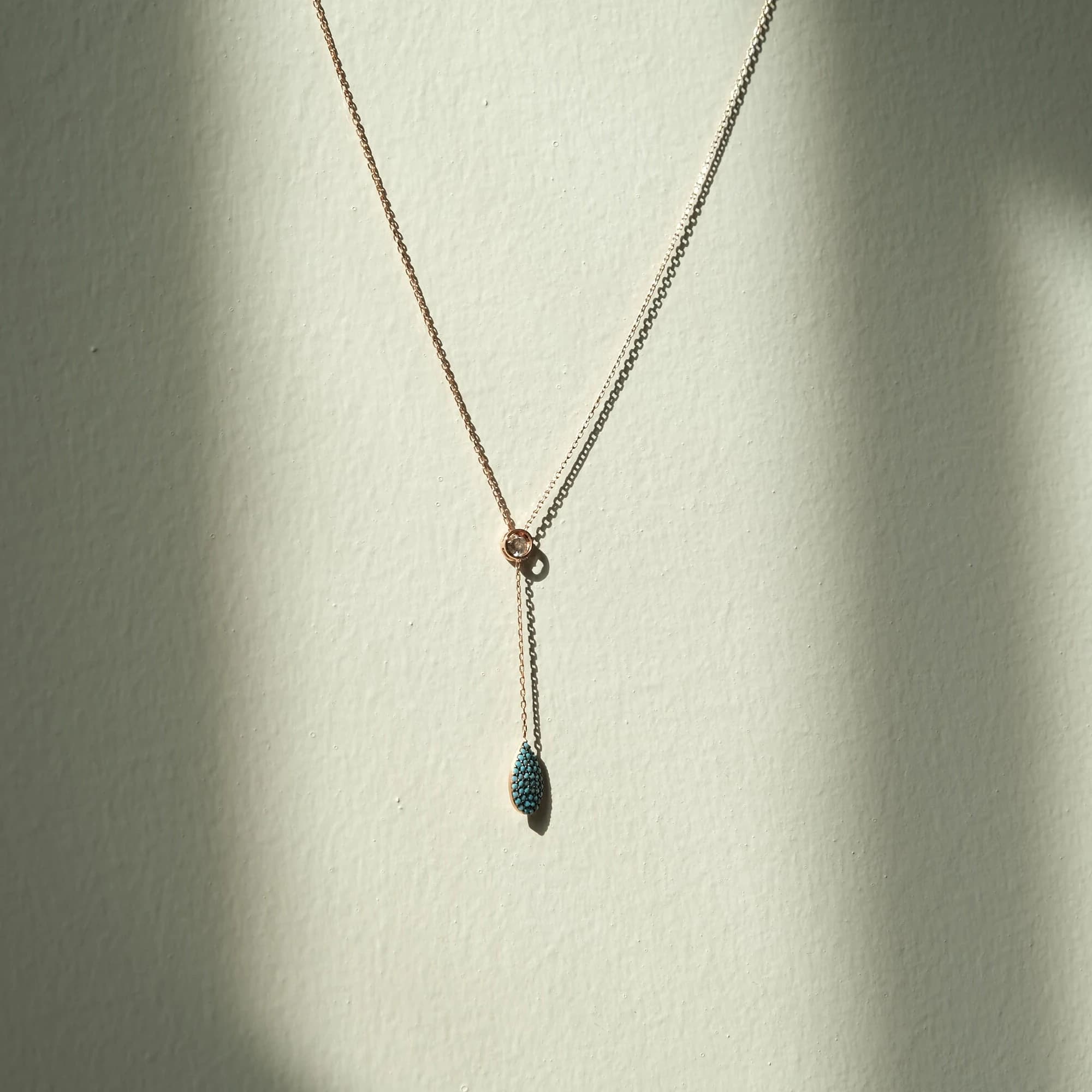 Silver Turkish Blue Drop Necklace, Silver Drop Necklace,  Gift for Her, Drop Turquoise Necklace,  Rose Gold Turquoise Drop Necklace - image 4