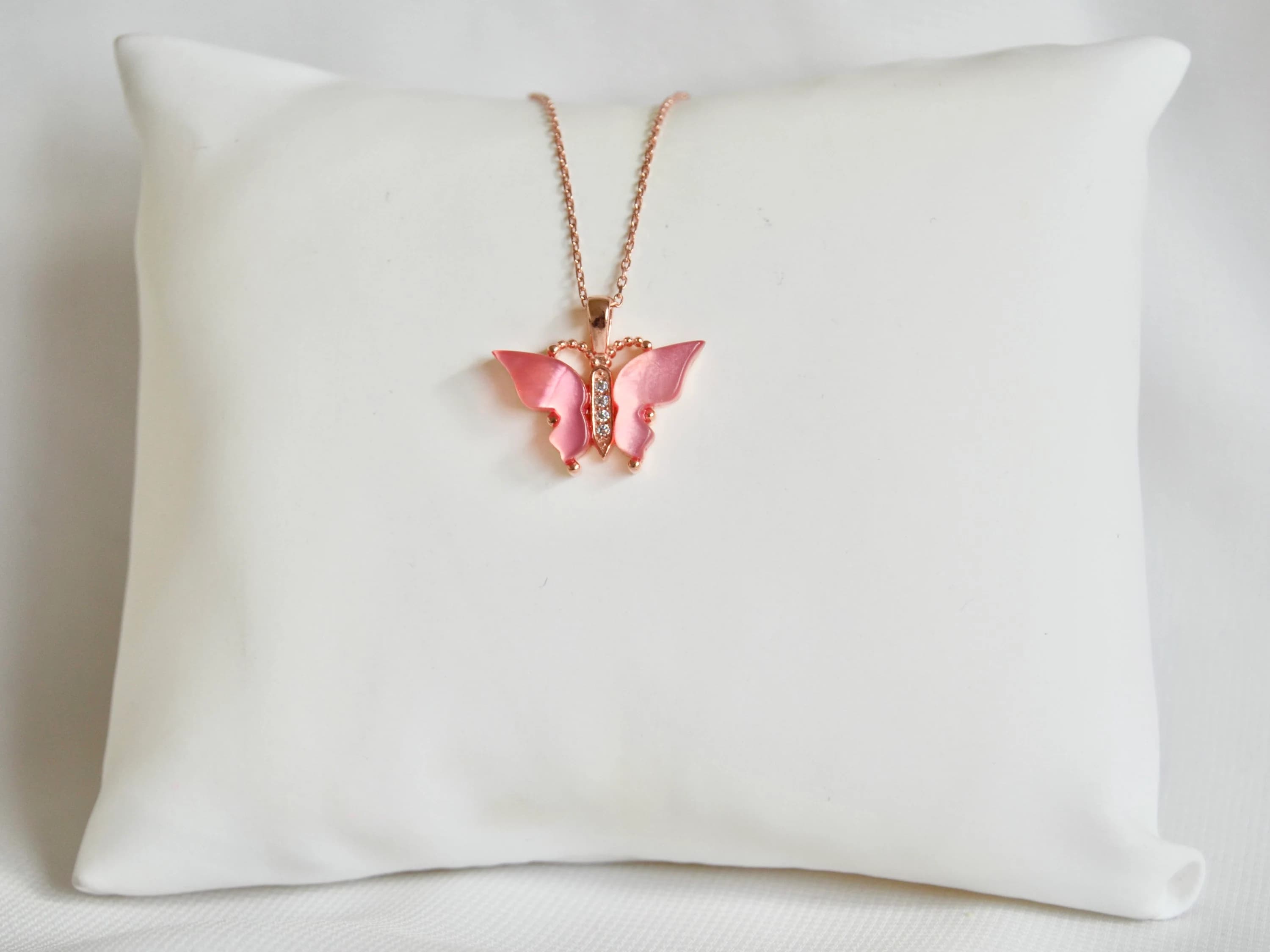 Silver Pink Butterfly Necklace, Rose Women Butterfly Necklace, Gift for Her, Butterfly Necklace, Rose Gold Plated, Pink Butterfly - image 4