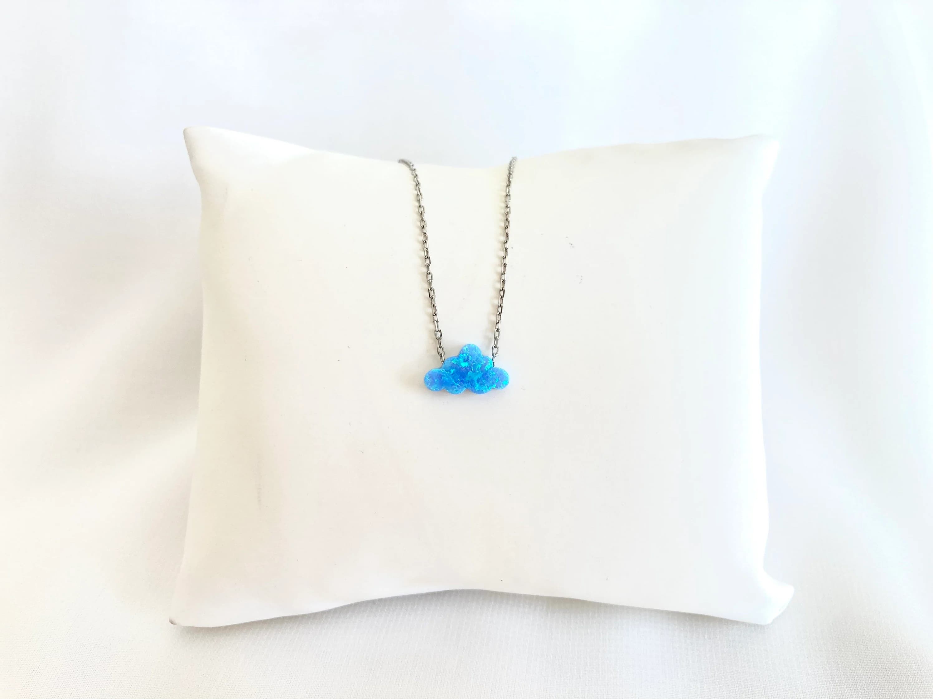 Silver Blue Opal Cloud Necklace, Cloud Necklace, Dainty Blue Opal Necklace, Blue Cloud Necklace, Gİft for Her, Cloud Necklace, Opal Necklace - image 4