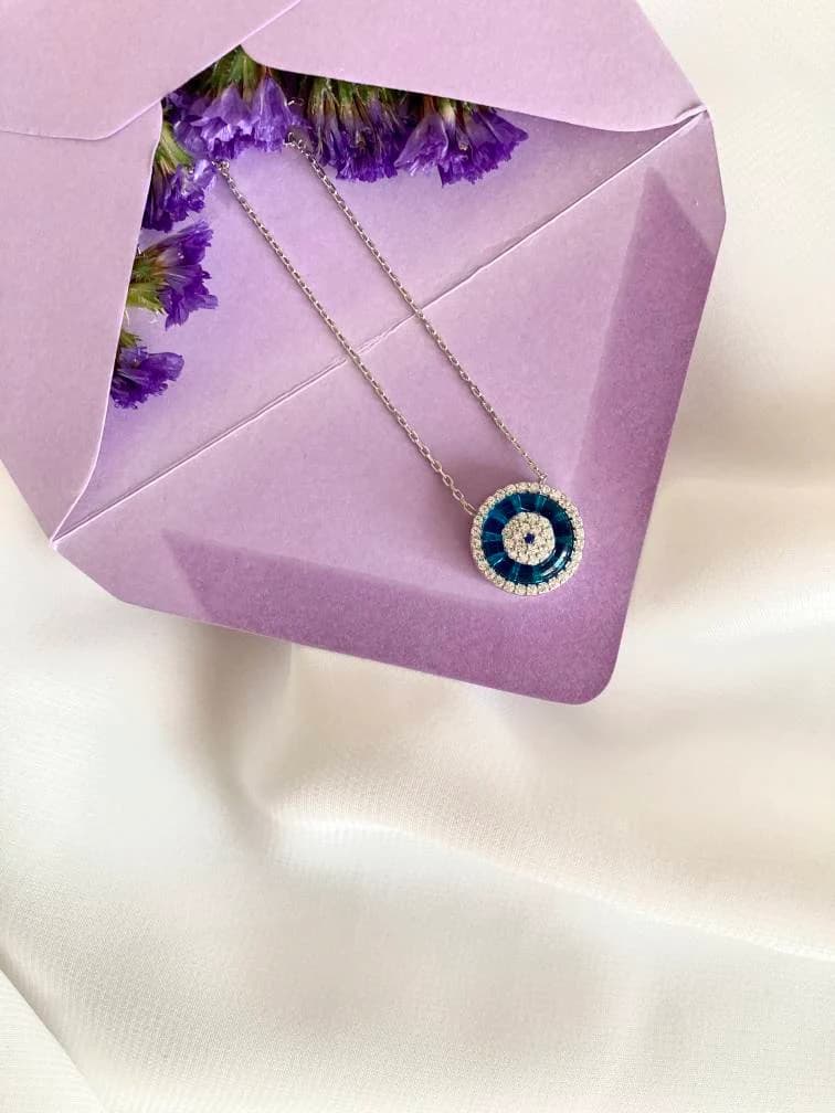 Silver Blue Evil Eye Necklace, Protection Necklace, Zircon Stone Necklace, Dainty Woman Necklace, Gift for Her, Evil Eye Necklace, Nazar - image 5