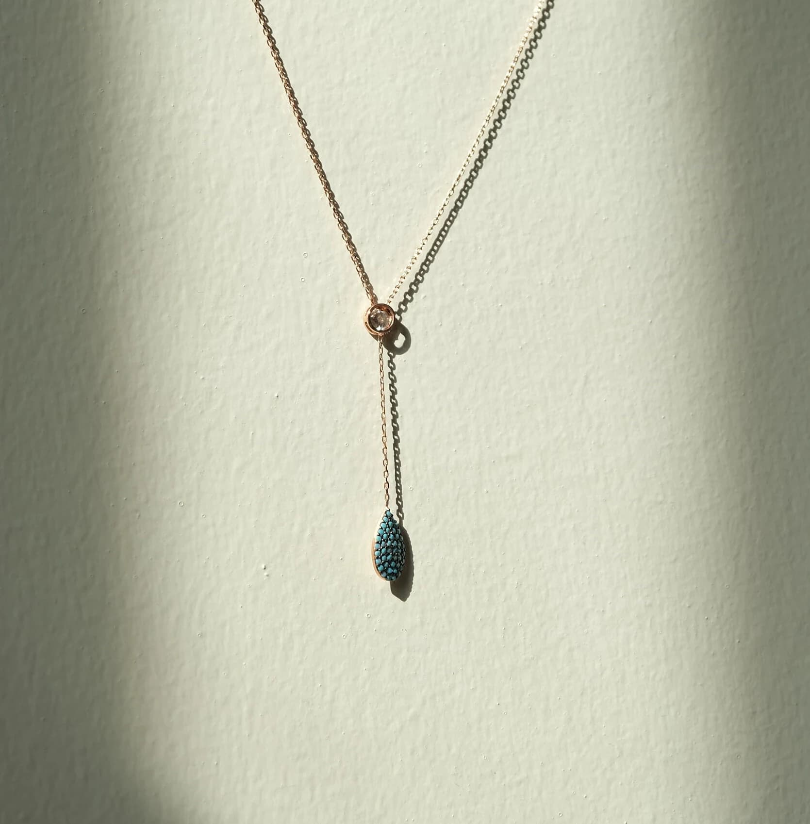 Silver Turkish Blue Drop Necklace, Silver Drop Necklace,  Gift for Her, Drop Turquoise Necklace,  Rose Gold Turquoise Drop Necklace - image 3
