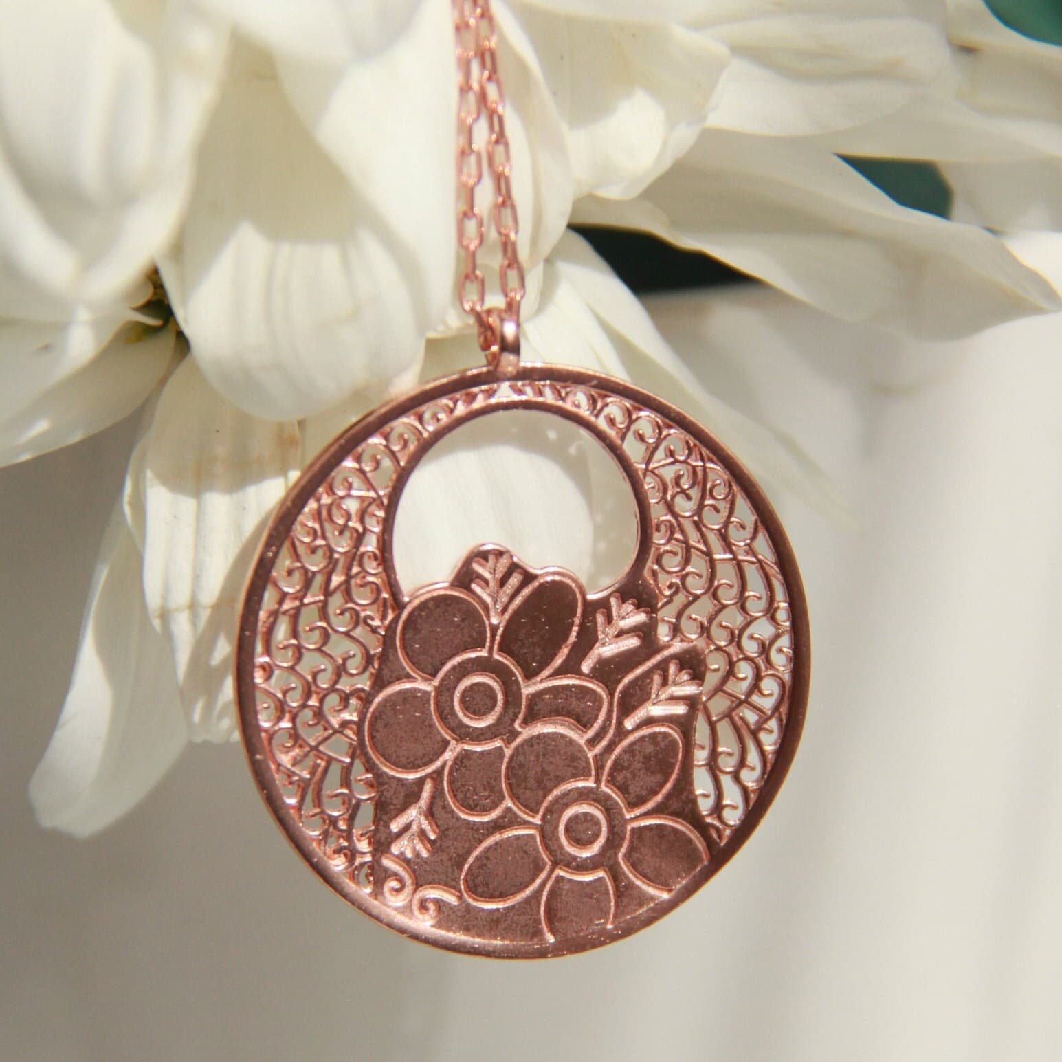 Flower of Life Engraved Locket Necklace, Silver Flower  Locket Jewelry, Engraved Jewelry, Flower Engraved Necklace, 925k Silver Sterling - image 4