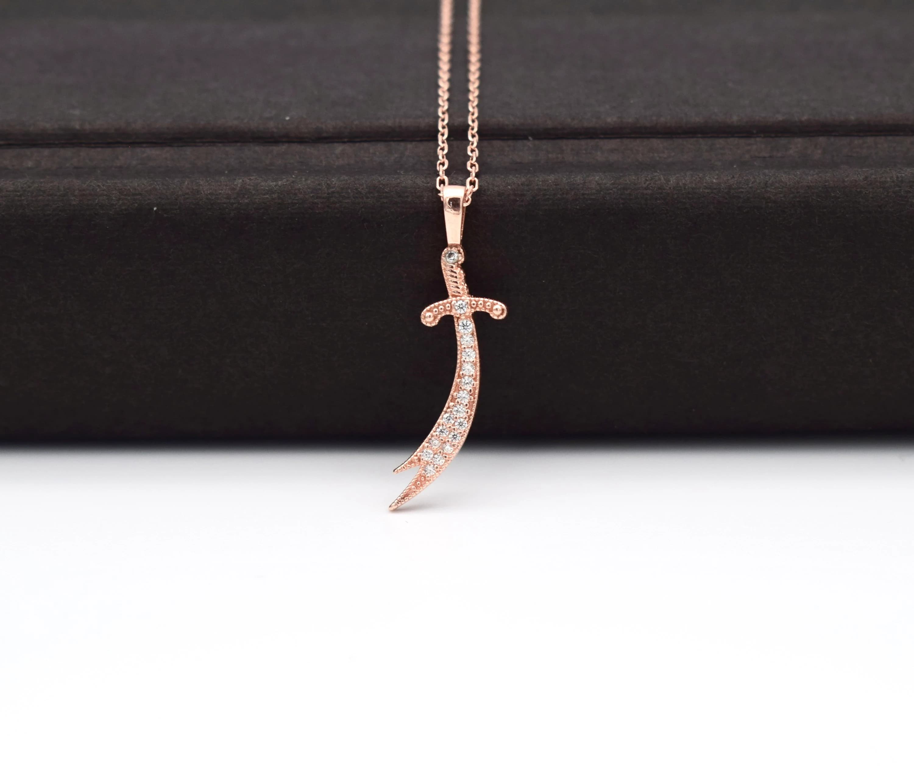 Rose Zulfiqar Sword Necklace, Women Zircon Stone Zulfiqar Necklace, Imam Ali Sword Necklace, Arabian Islamic Jewelry, Shia Gifts