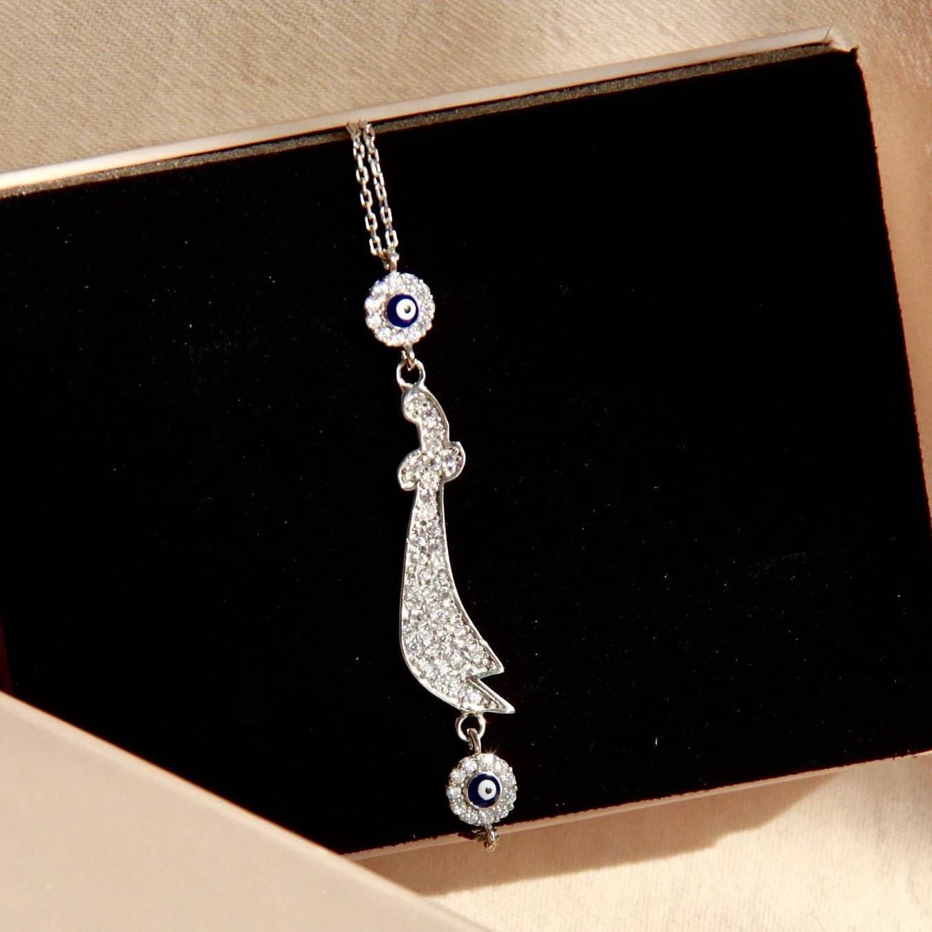 Silver Zulfiqar Sword Necklace  Set, Zircon Sword Bracelet Set, Imam Ali Jewelry Set, Islamic Jewelry, Gift for her, Muslim Gift, Shia Gift - image 3