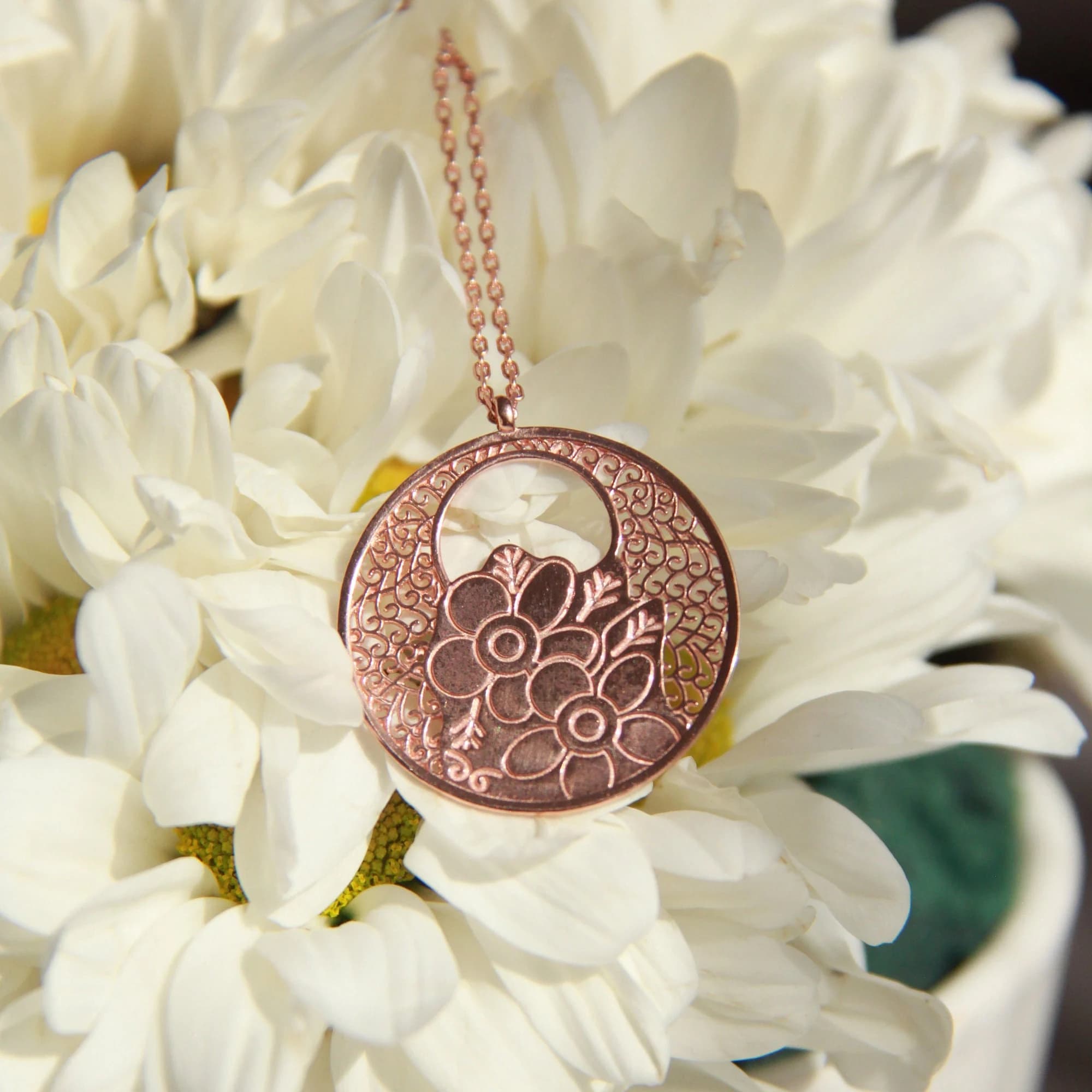 Flower of Life Engraved Locket Necklace, Silver Flower  Locket Jewelry, Engraved Jewelry, Flower Engraved Necklace, 925k Silver Sterling - image 3