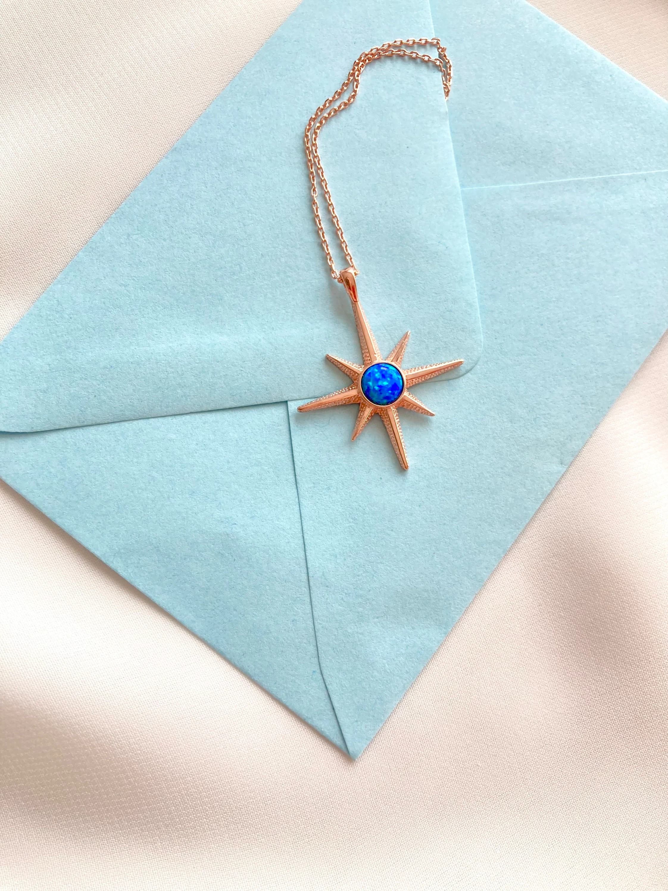Silver Opal North Star Necklace, Silver Star Necklace, Blue North Star Necklace, Gİft for Her, Opal Stone Star Necklace, Opal Necklace - image 5