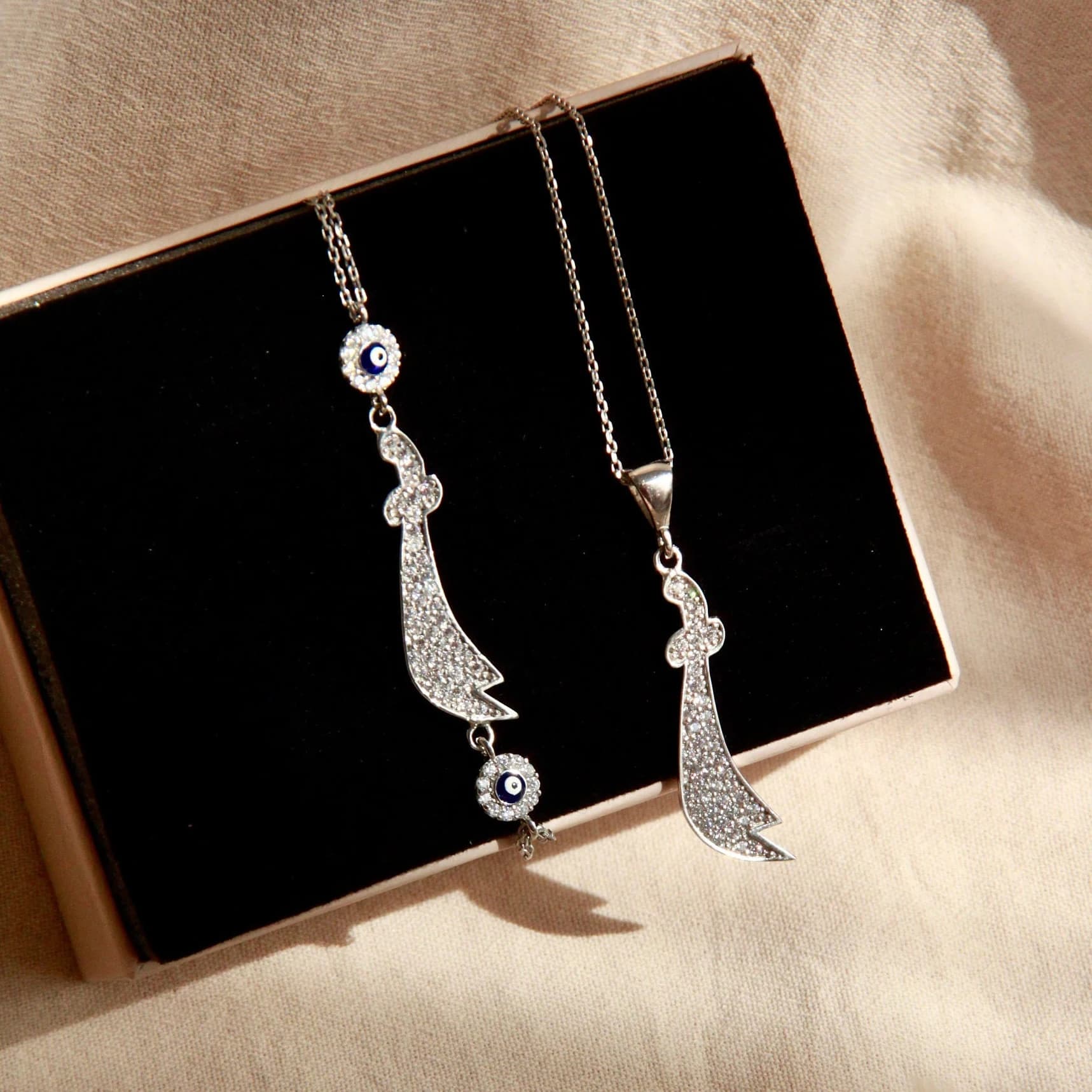 Silver Zulfiqar Sword Necklace  Set, Zircon Sword Bracelet Set, Imam Ali Jewelry Set, Islamic Jewelry, Gift for her, Muslim Gift, Shia Gift - image 4