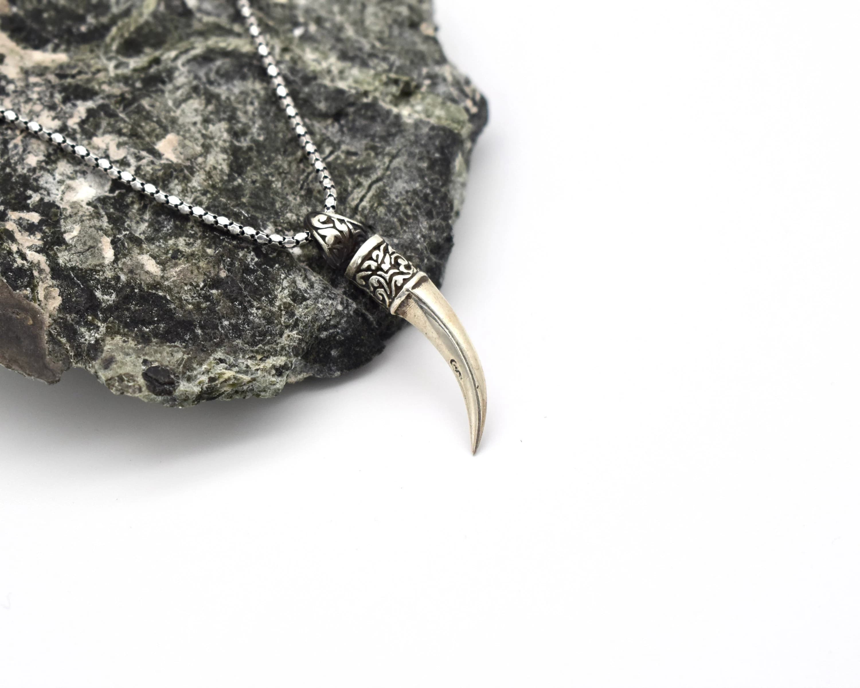 925 Sterling Silver Elephant Tusk Necklace – Ivory Tooth Shape Pendant for Men, Fang Necklace, Necklace for Him, Men Valentine Gift - image 3