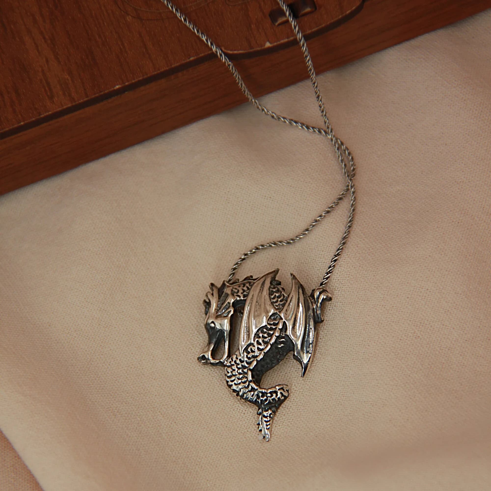 Dragon Necklace, Sterling Silver Dragon Necklace, Dragon Jewelry, Mystic Necklace, Dragon Pendant, Mythology Pendant, Gift for Him/ Her