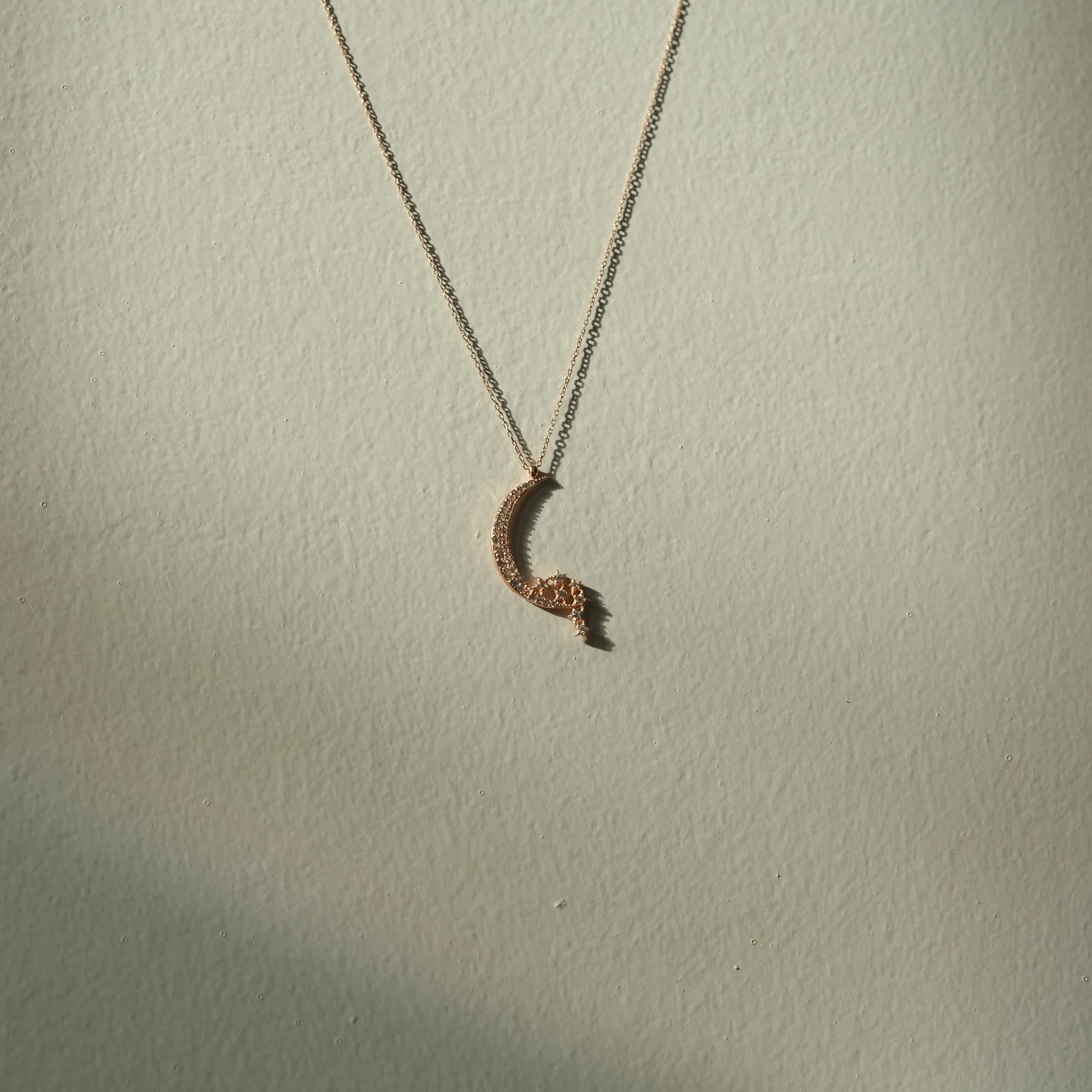 Silver Crescent and Star Necklace, Zircon Stone Crescent and Star Necklace, Silver Moon Star Necklace - image 4