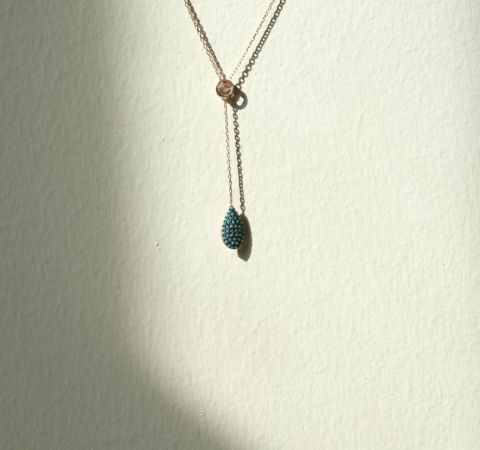 Silver Turkish Blue Drop Necklace, Silver Drop Necklace, Gift for Her, Drop Turquoise Necklace, Rose Gold Turquoise Drop Necklace