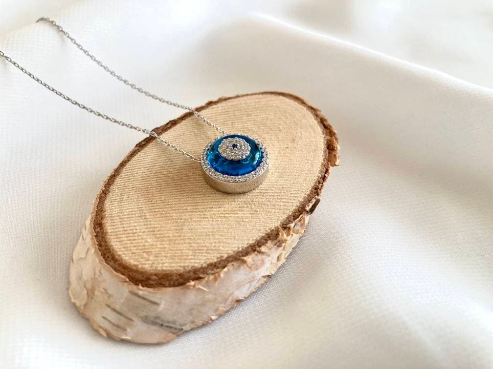 Silver Blue Evil Eye Necklace, Protection Necklace, Zircon Stone Necklace, Dainty Woman Necklace, Gift for Her, Evil Eye Necklace, Nazar - image 3