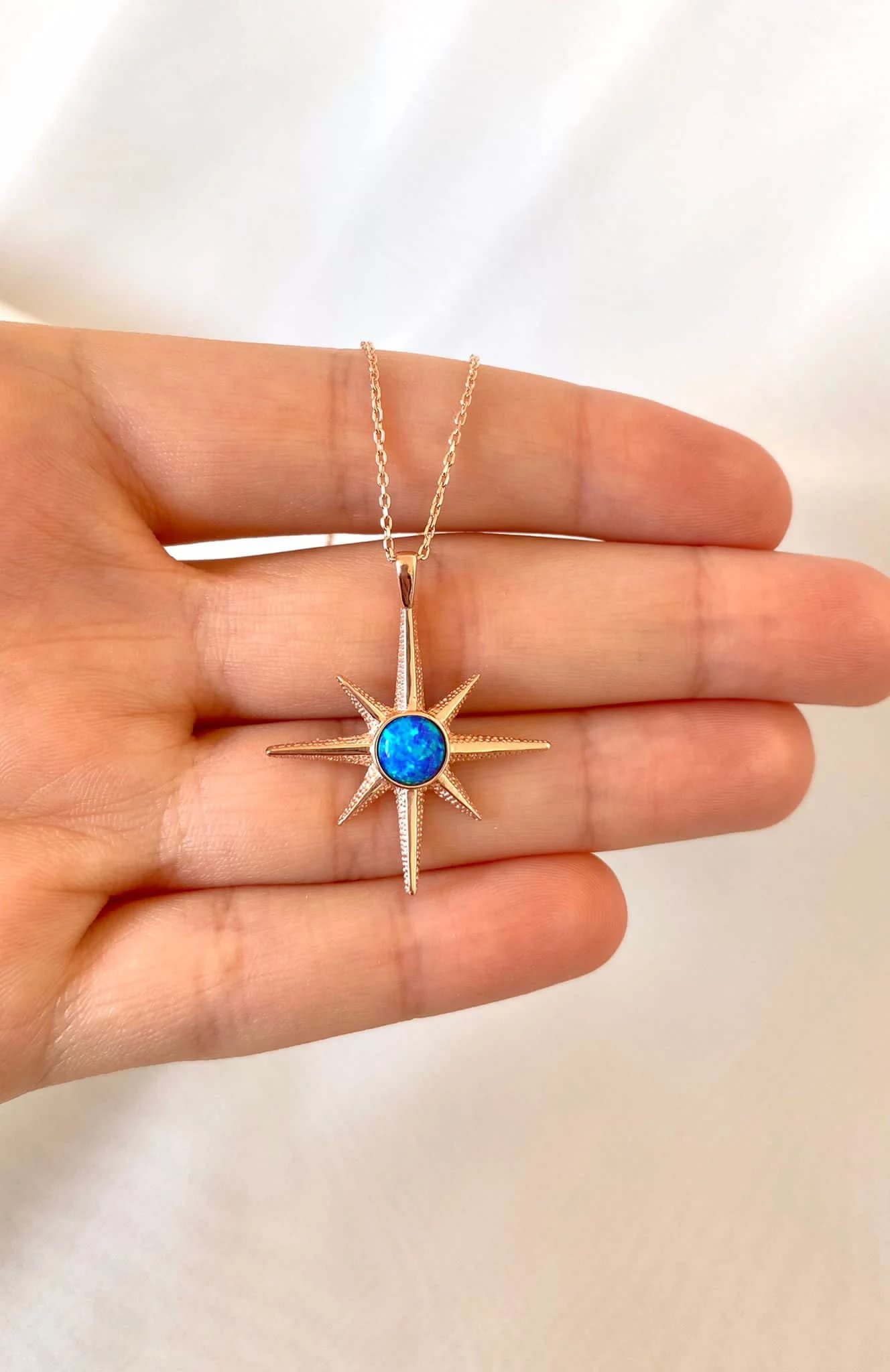 Silver Opal North Star Necklace, Silver Star Necklace, Blue North Star Necklace, Gİft for Her, Opal Stone Star Necklace, Opal Necklace - image 3