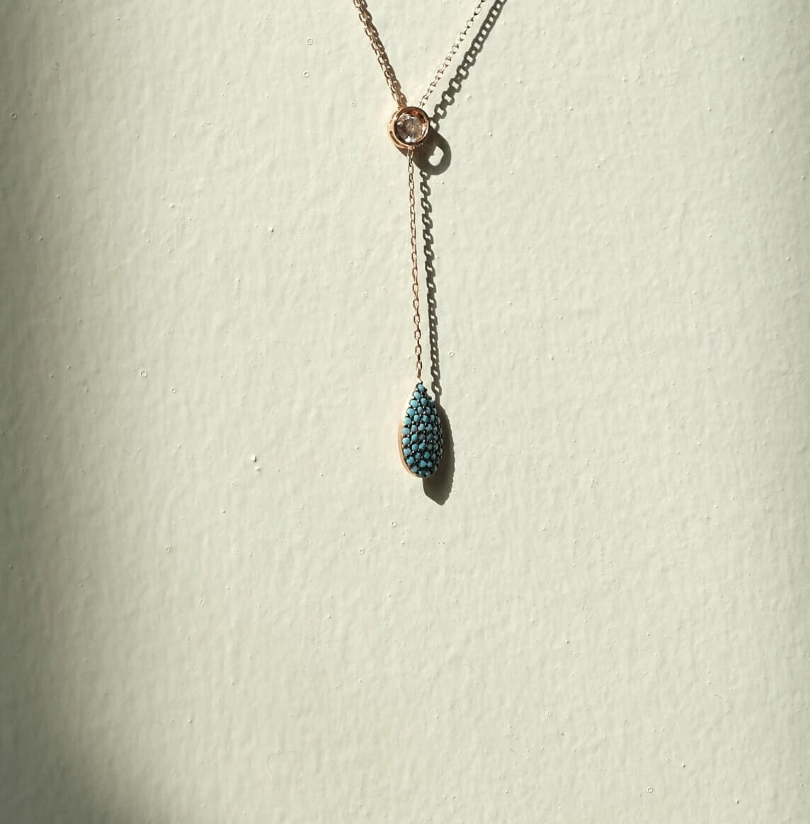 Silver Turkish Blue Drop Necklace, Silver Drop Necklace,  Gift for Her, Drop Turquoise Necklace,  Rose Gold Turquoise Drop Necklace - image 5
