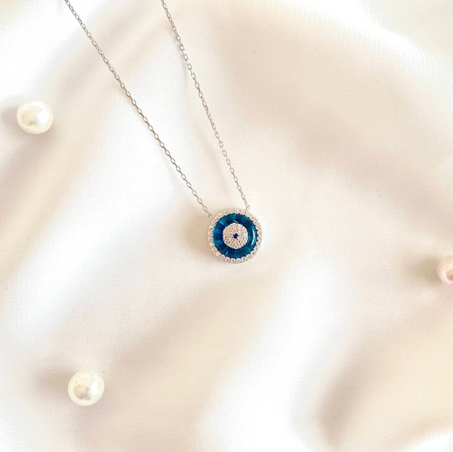 Silver Blue Evil Eye Necklace, Protection Necklace, Zircon Stone Necklace, Dainty Woman Necklace, Gift for Her, Evil Eye Necklace, Nazar