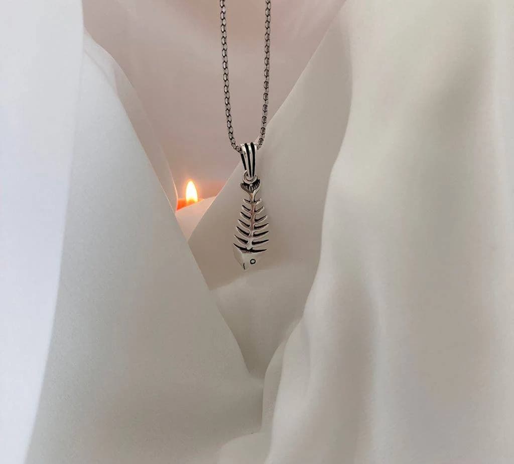 Silver Fishbone Necklace, Dainty Fish Jewelry, Women Fishbone Necklace, Gift for Her, Unisex Necklace, Christmas Gift Necklace - image 3