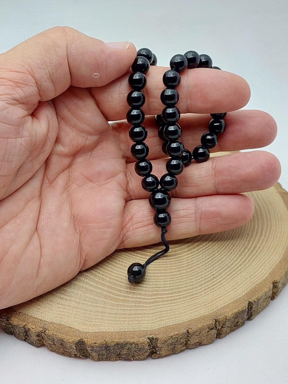 Oniks Taşı Parlak 33lük Özel Tasarım Tesbih 8mm (5345)