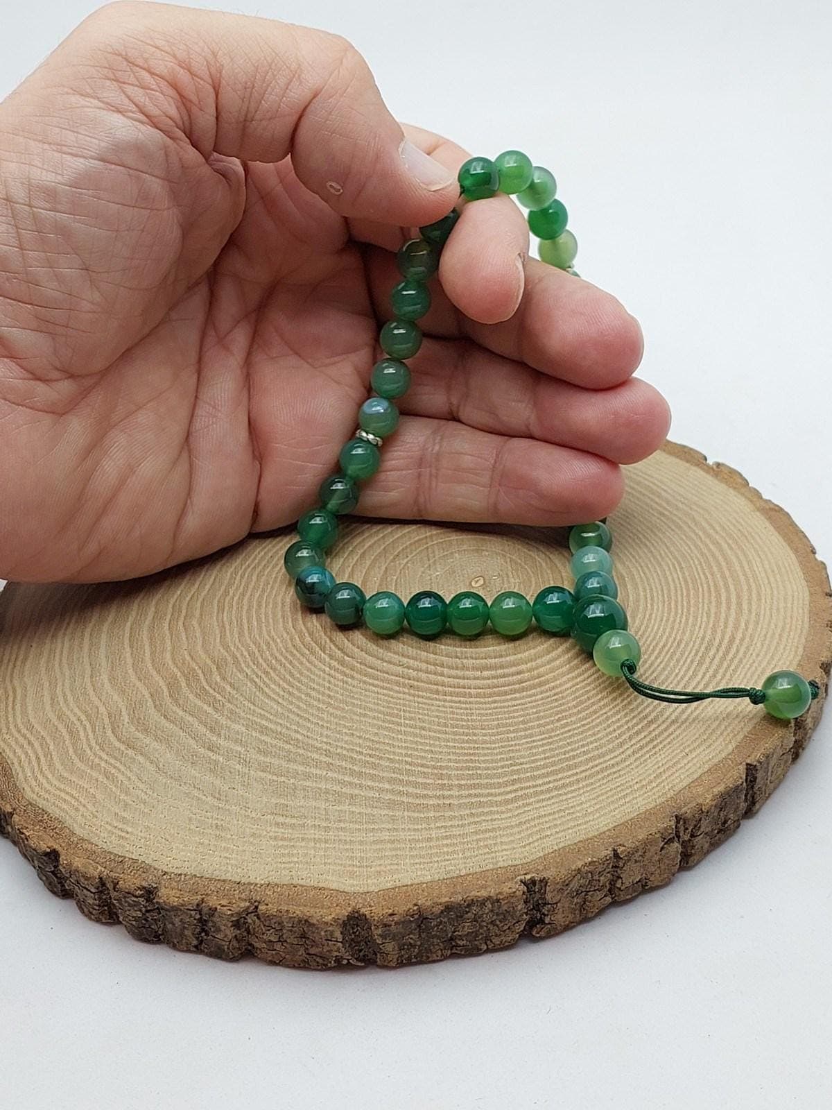 Akik Taşı Yeşil Alacalı 33lük Özel Tasarım Tesbih 8mm (27902)