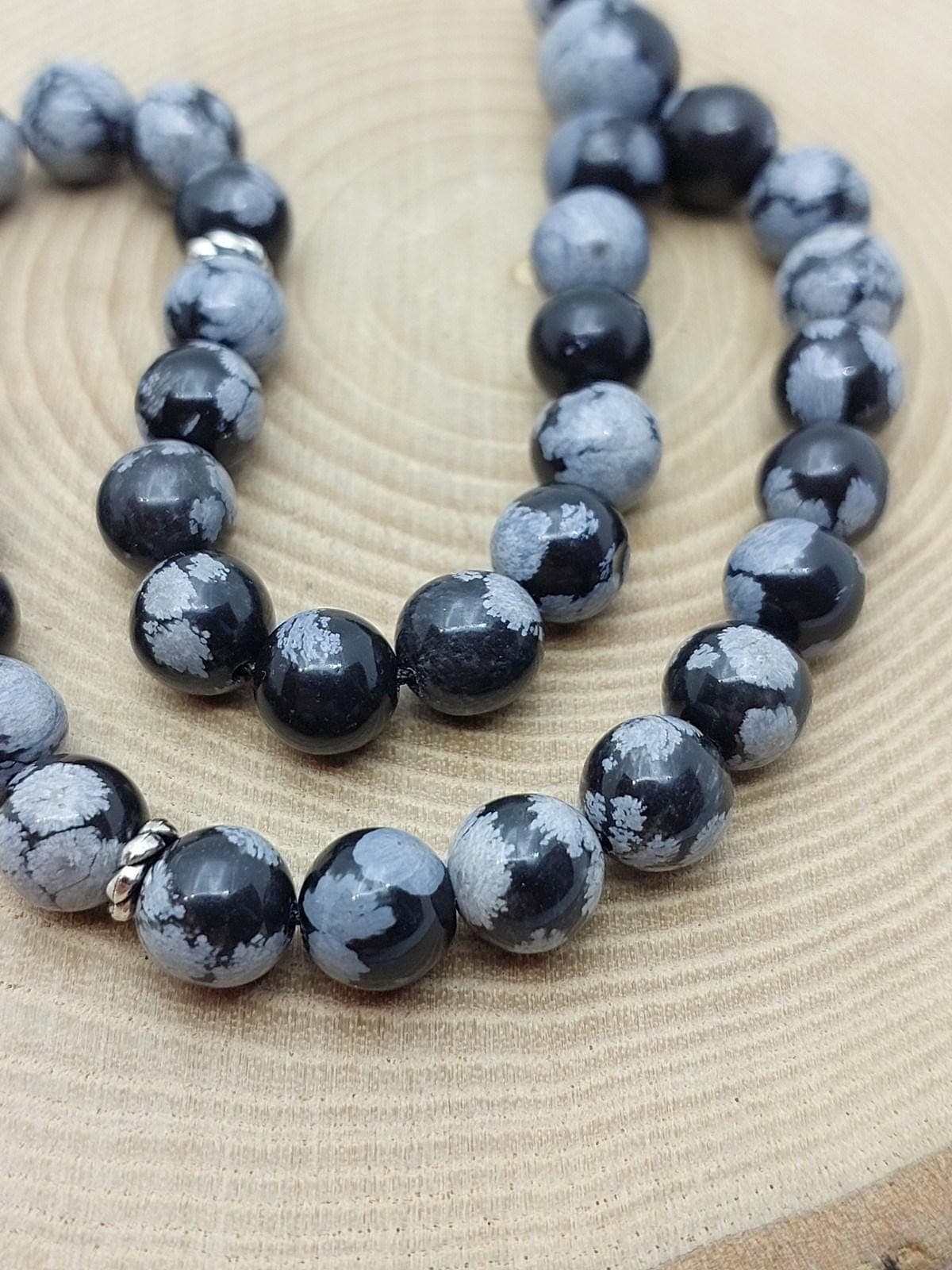 Kar Tanesi Obsidyen Taşı 33lük Özel Tasarım Tesbih 8mm (5640)