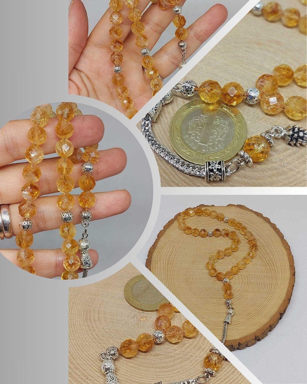 High Quality Faceted Citrine Stone 33 beads Rosary 8mm, Tasbih 99, Natural Stone 33 Beads, Tasbeeh, Misbaha, Tasbih - image 3