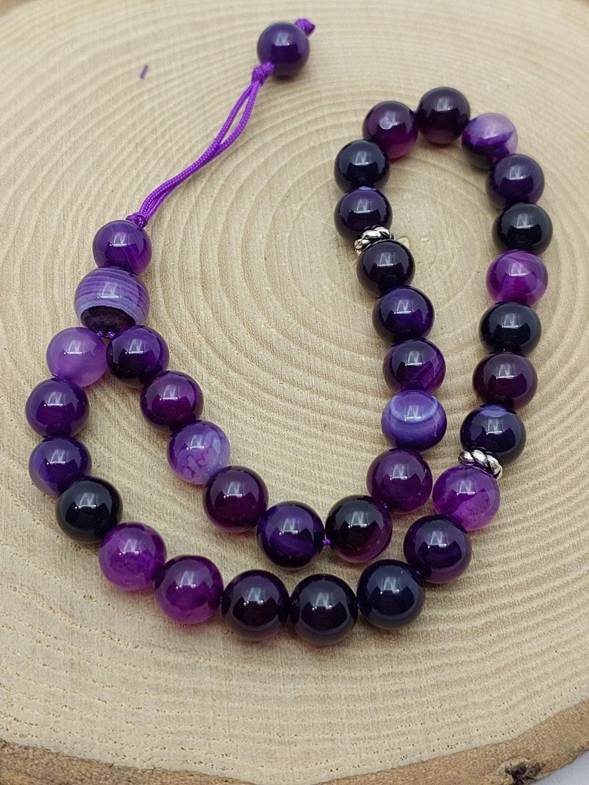 Handmade 33 Beads Purple Agate Tasbih – 8mm Muslim Prayer Beads for Meditation & Gift (15325)