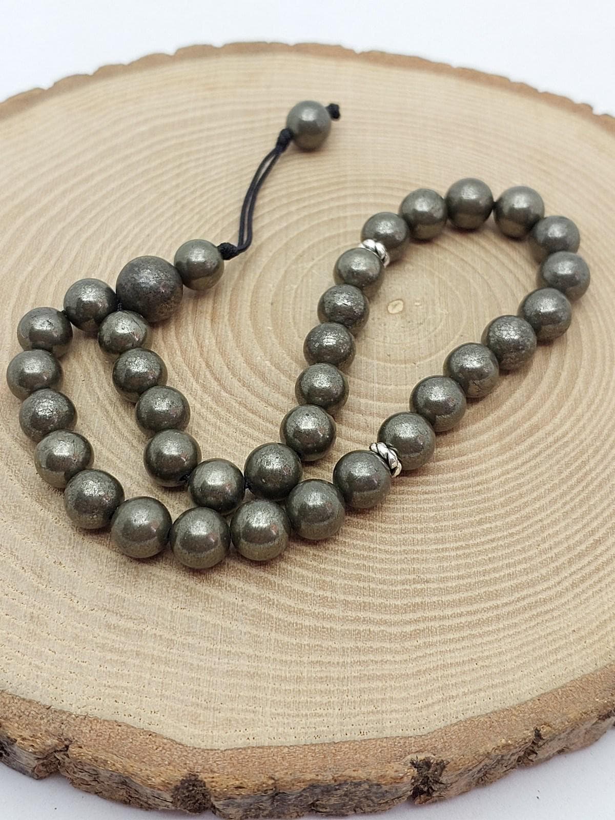 Handmade 33 Beads Pyrite Tasbih – 8mm Muslim Prayer Beads for Abundance, Confidence & Gift (2916)