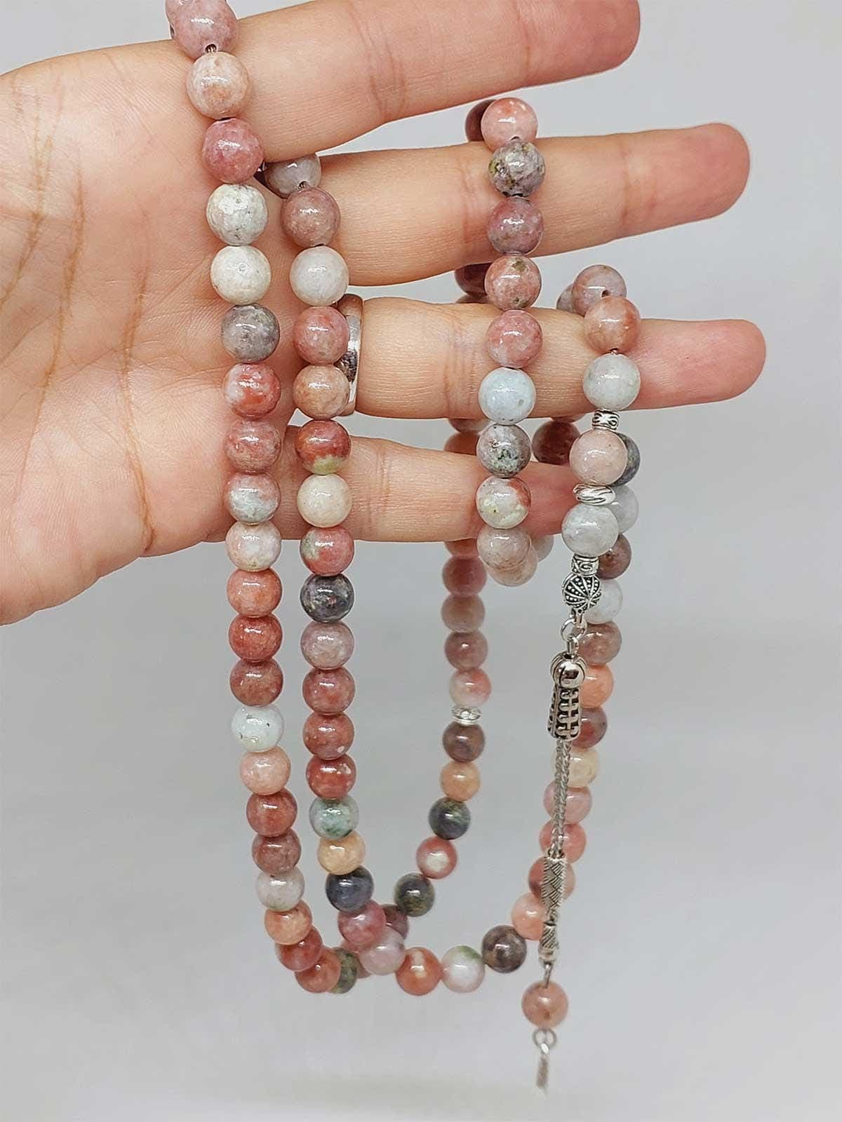 Pink & white Jasper Stone 99 beads Rosary 8mm, Tasbih 99, Natural Stone 99 Beads, Tasbeeh, Misbaha, Islamic Prayer Beads, Tasbih, Muslim